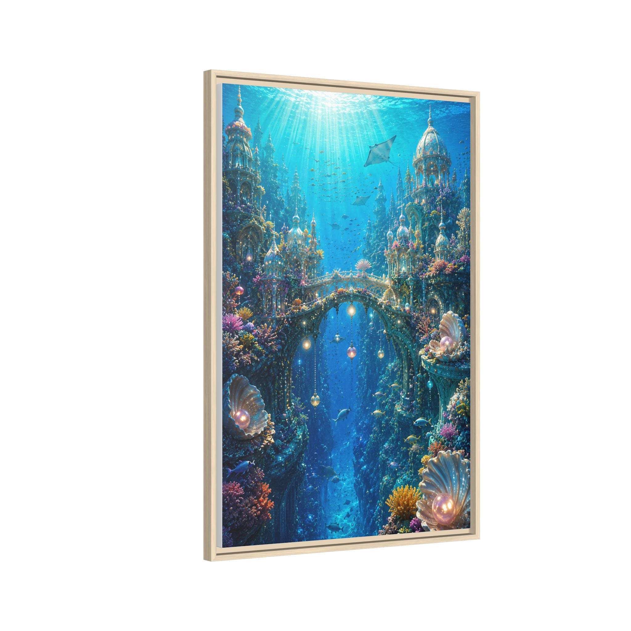 Underwater Fantasy Matte Canvas Framed Print — Ocean City Coral Reef Wall Art