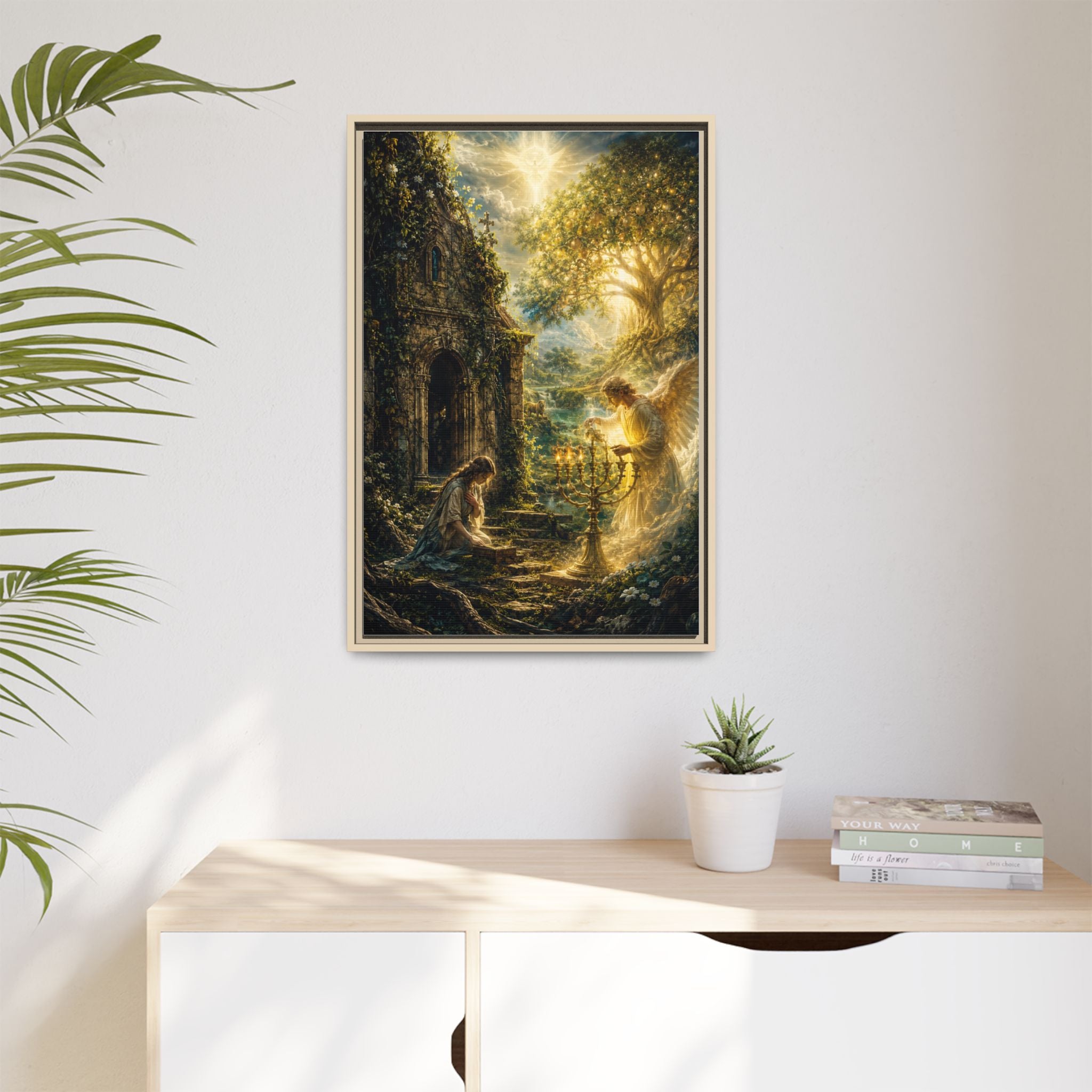 Angelic Prayer Scene Framed Matte Canvas Print