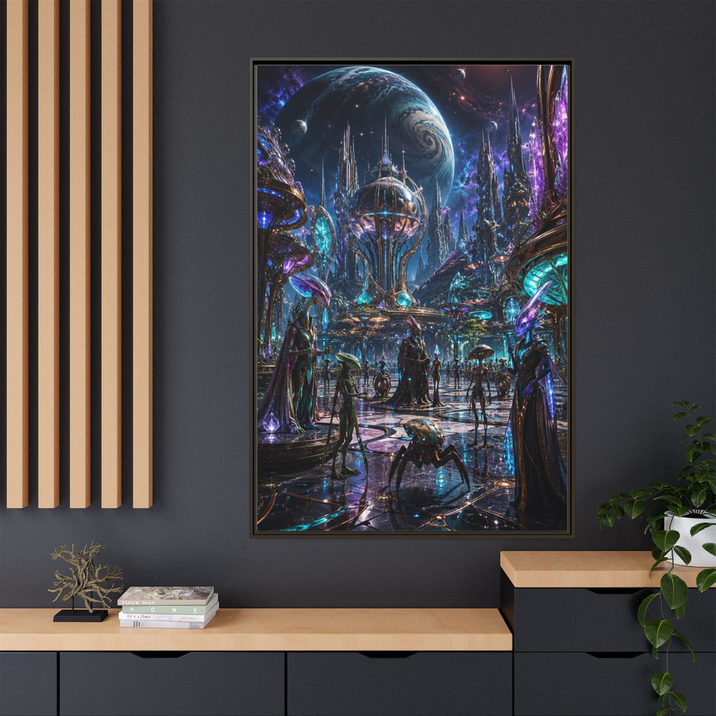 Framed Matte Canvas - Neon Sci‑Fi Cityscape Wall Art