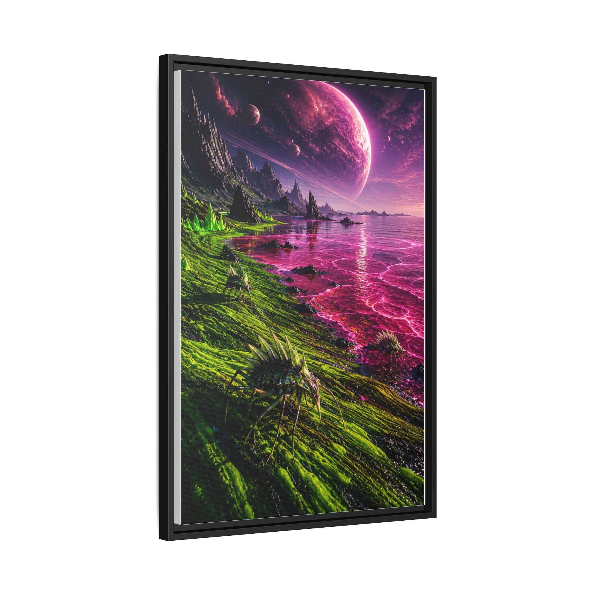 Framed Matte Canvas - Neon Alien Landscape Wall Art