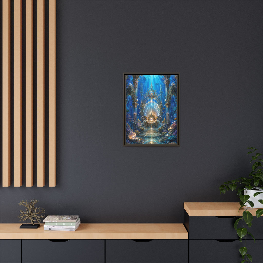 Underwater Palace Framed Canvas Art — Mermaid Throne Ocean Fantasy Print