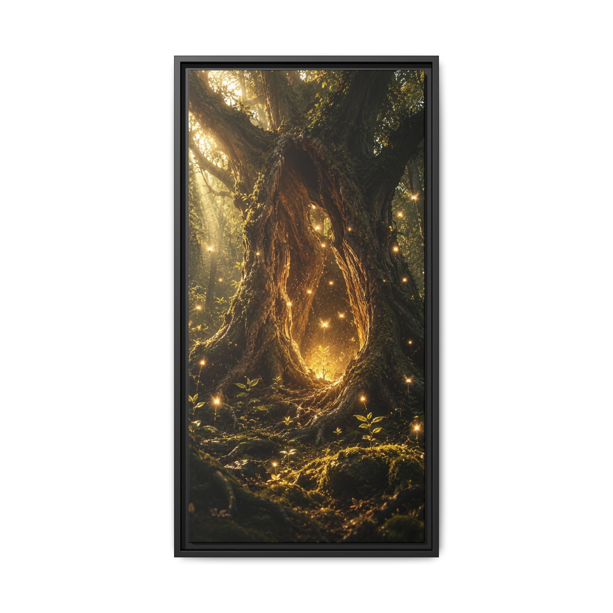 Fine Art Paper Print - Enchanted Forest Tree with Glowing Fireflies
