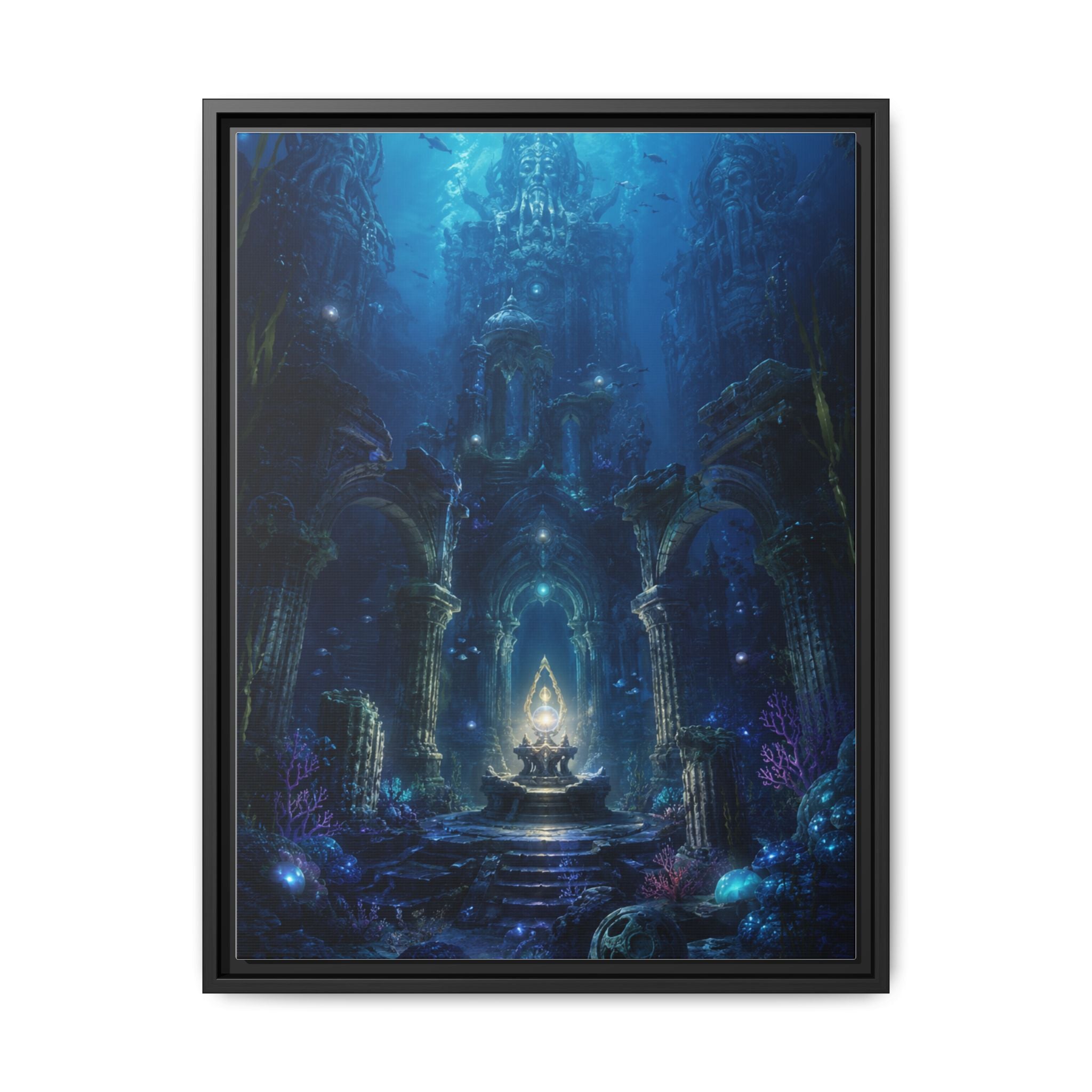 Framed Matte Canvas - Enchanted Underwater Temple Fantasy Art