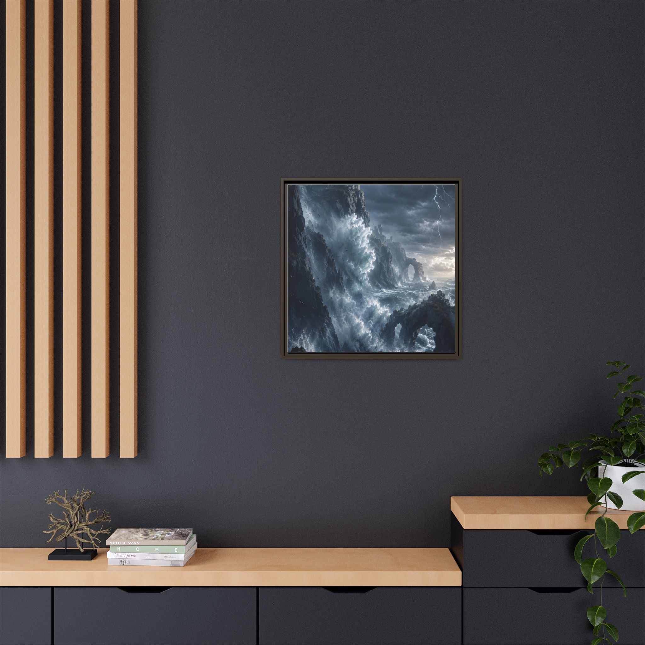 Framed Matte Canvas - Stormy Ocean Fantasy Wall Art