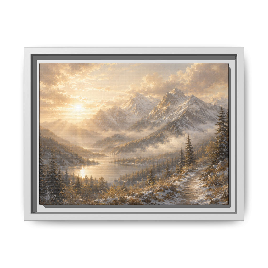 Golden Sunrise Mountain Framed Canvas Print (Framed)