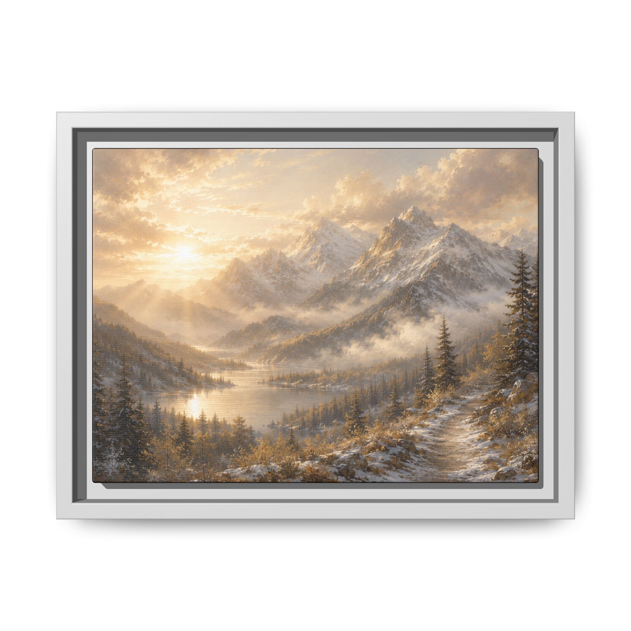 Golden Sunrise Mountain Framed Canvas Print (Framed)