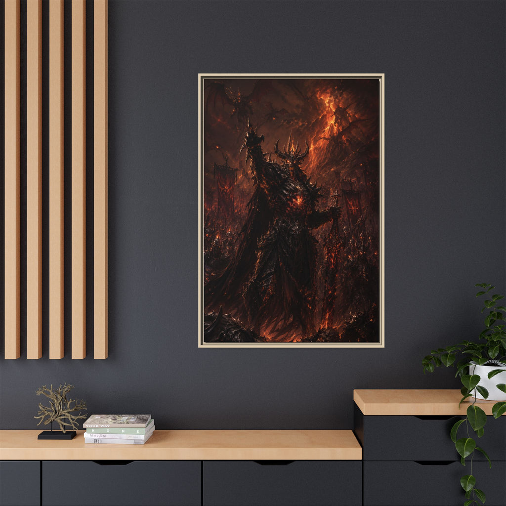 Framed Matte Canvas: Infernal Dark Lord Fantasy Wall Art