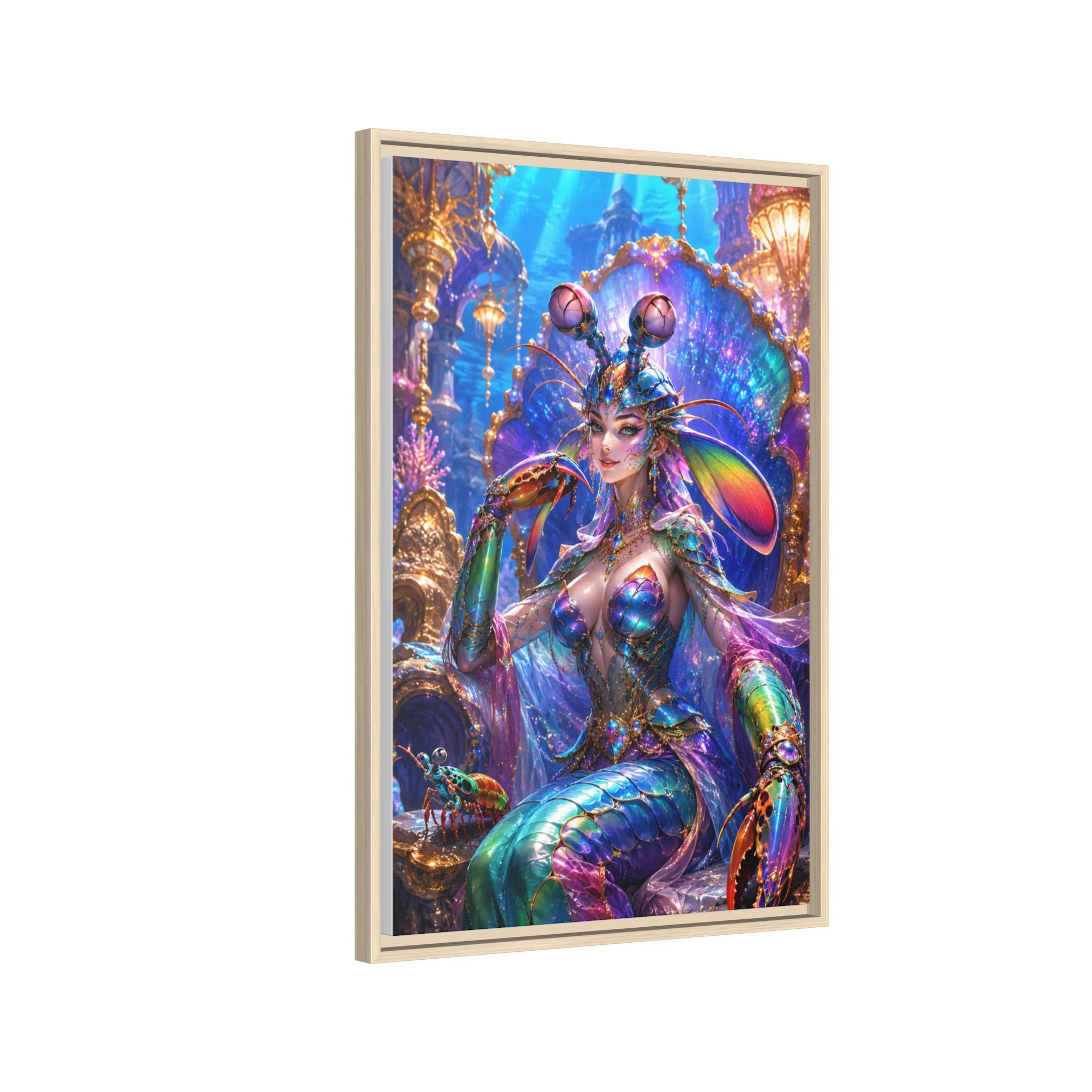 Mermaid Queen Framed Matte Canvas Art — Vibrant Fantasy Underwater Wall Decor