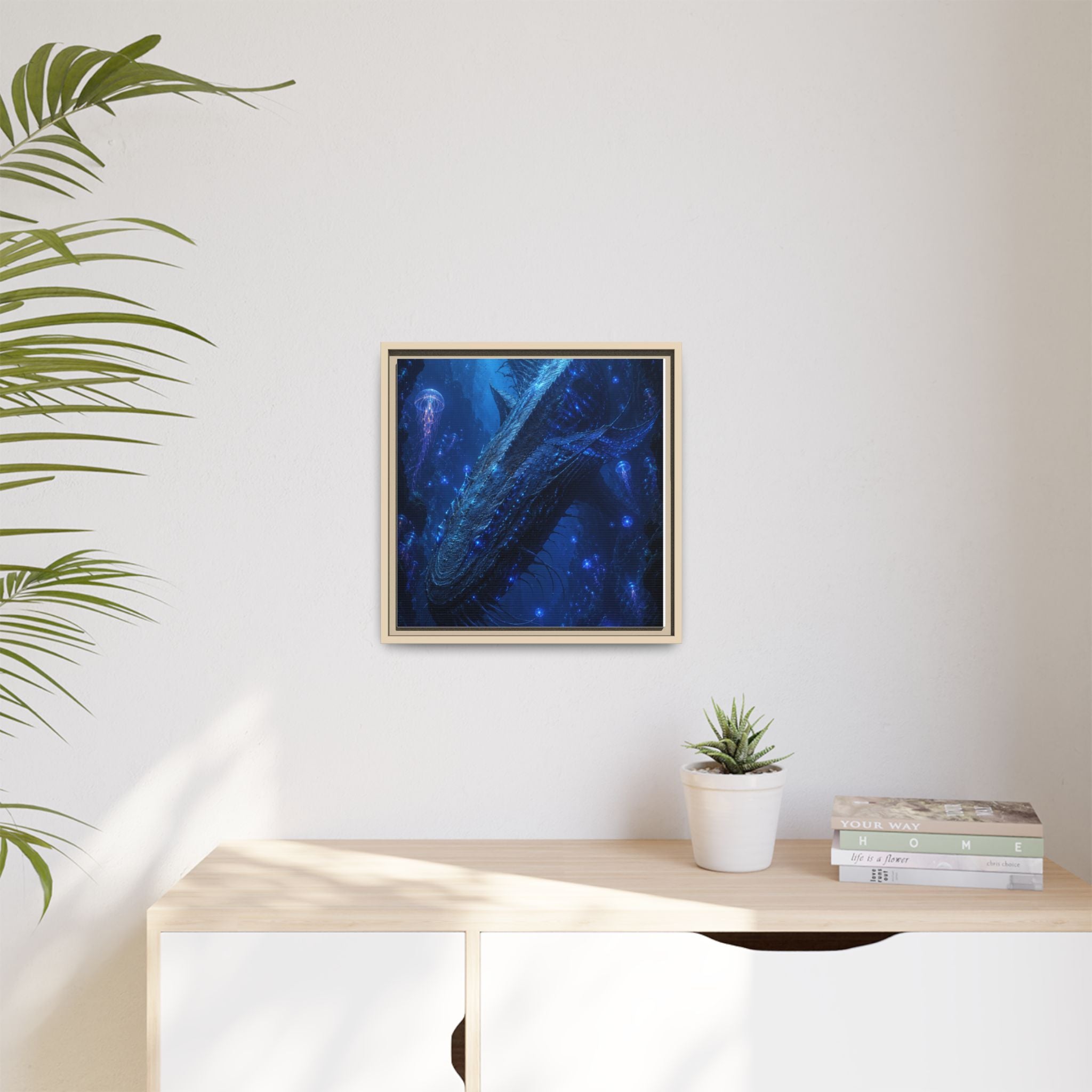 Framed Matte Canvas Art - Deep Sea Leviathan Fantasy Print