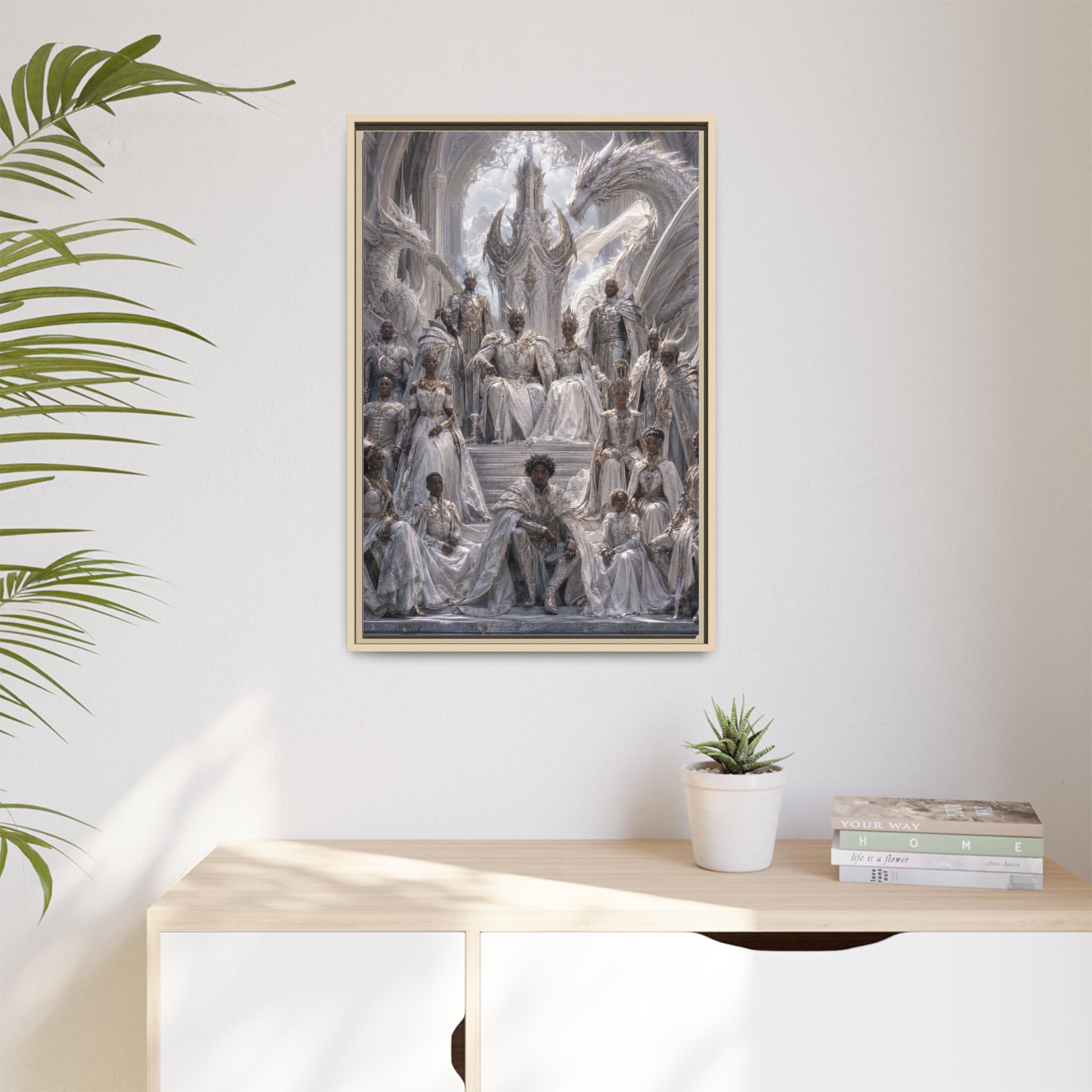 Framed Matte Canvas — Regal Dragon Court Fantasy Art Print