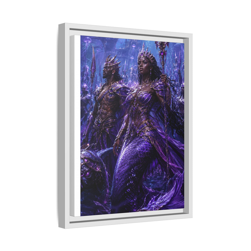 Framed Matte Canvas Print — Regal Underwater Merfolk Royalty (Purple)