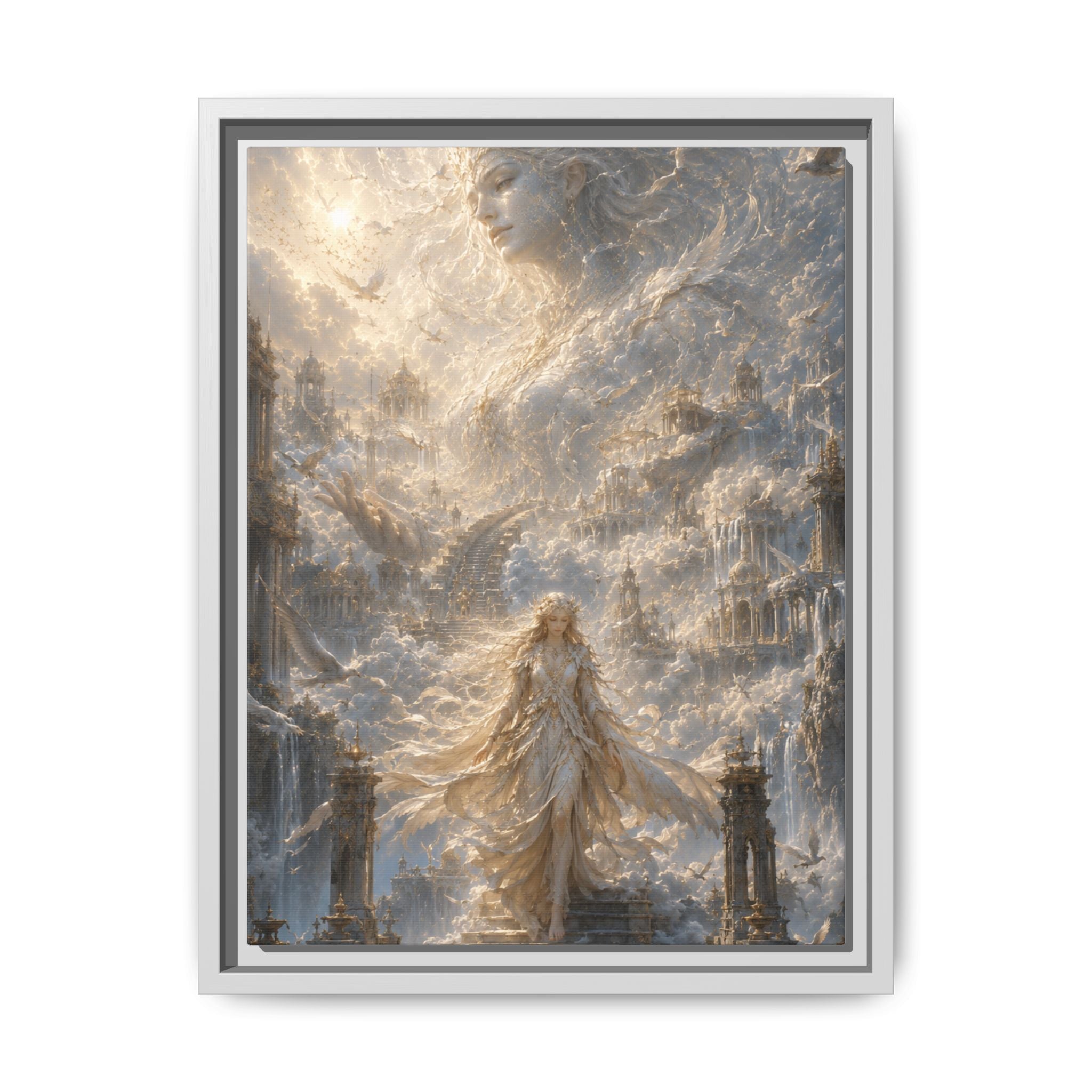 Ethereal Goddess Matte Framed Canvas Art — Dreamlike Fantasy Wall Decor