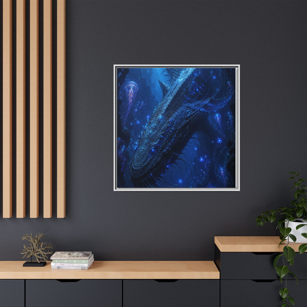 Framed Matte Canvas Art - Deep Sea Leviathan Fantasy Print