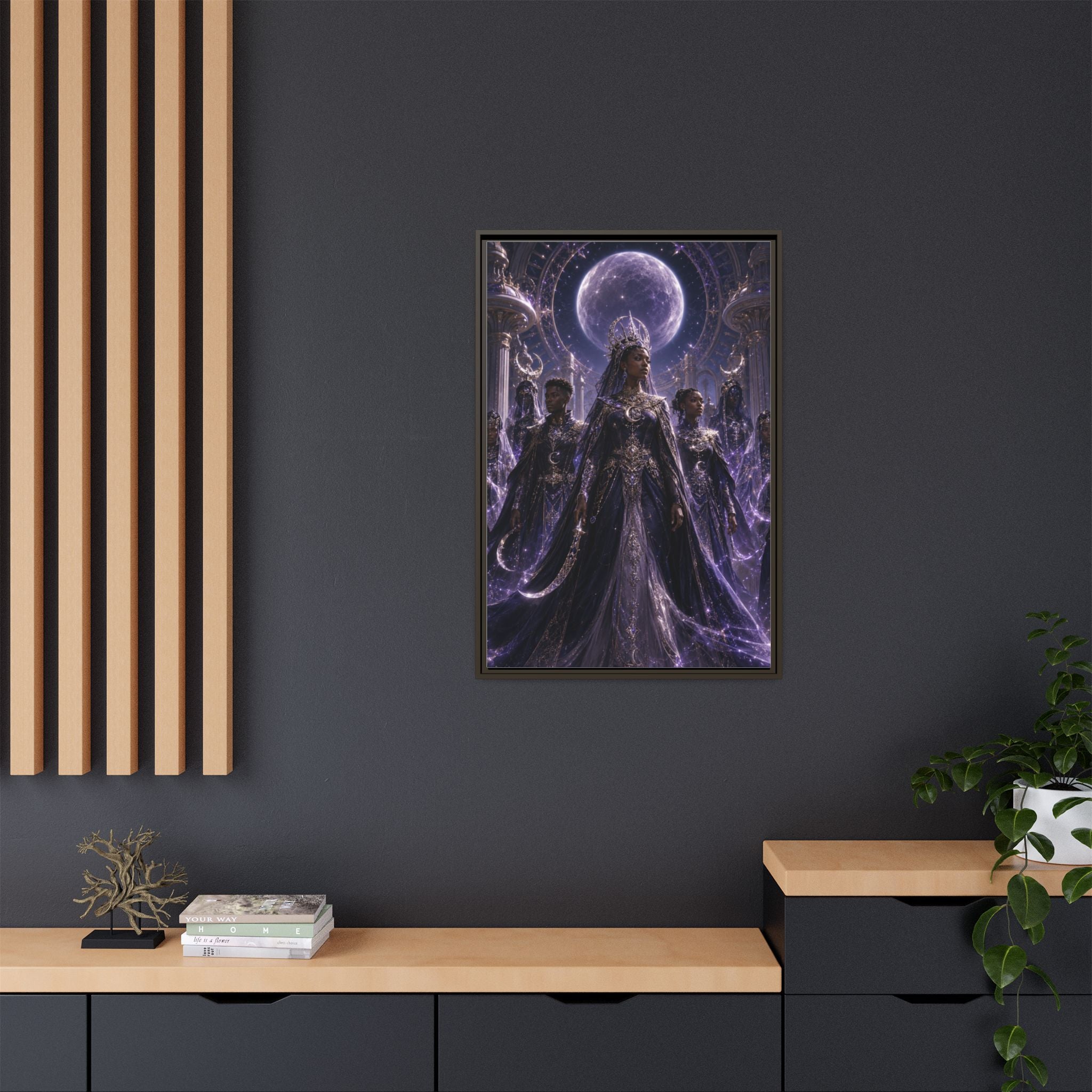 Mystic Moon Queen Framed Matte Canvas Print — Fantasy Royalty Wall Art