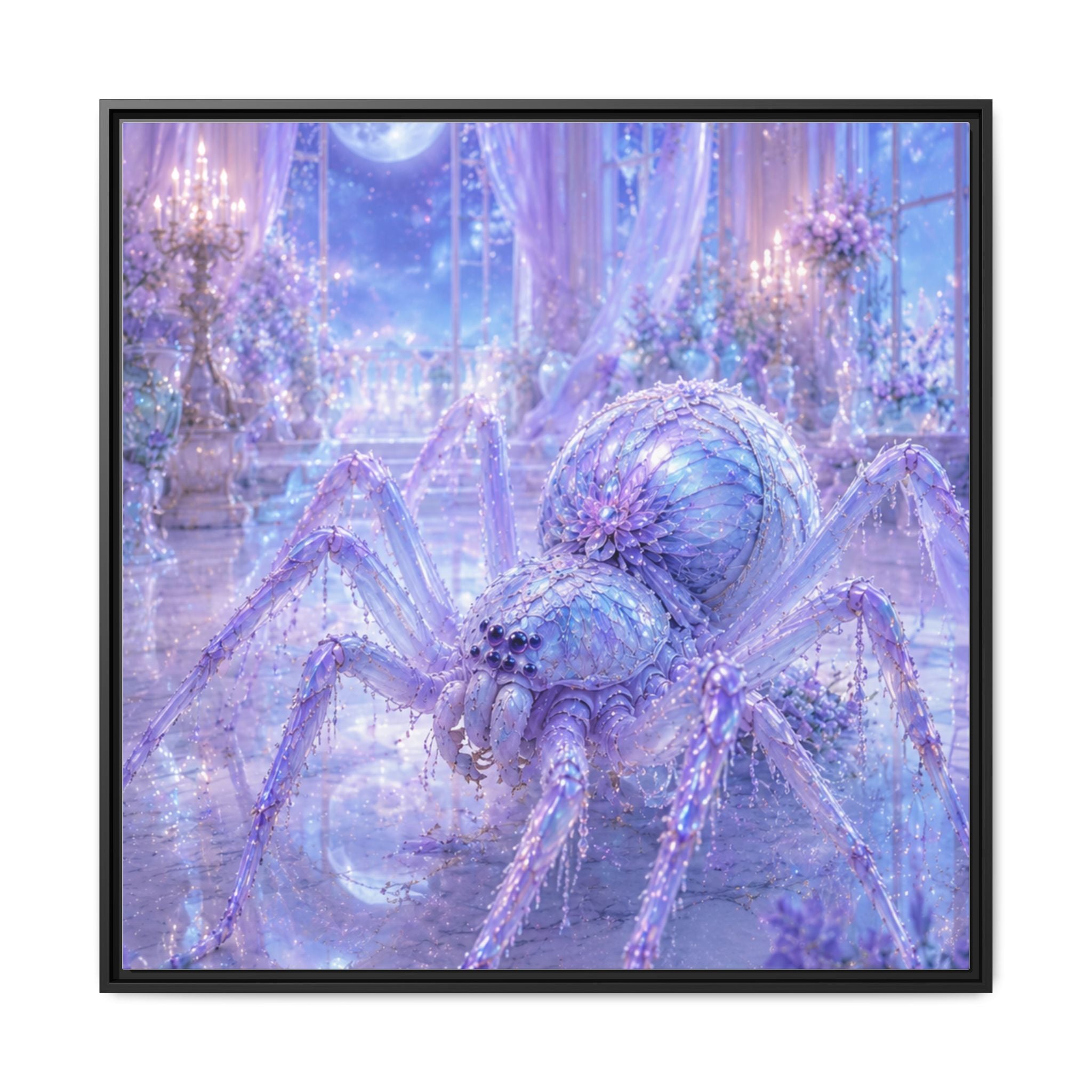 Moonlit Spider Fantasy Canvas Print — Lavender Enchanted Wall Art (Framed)
