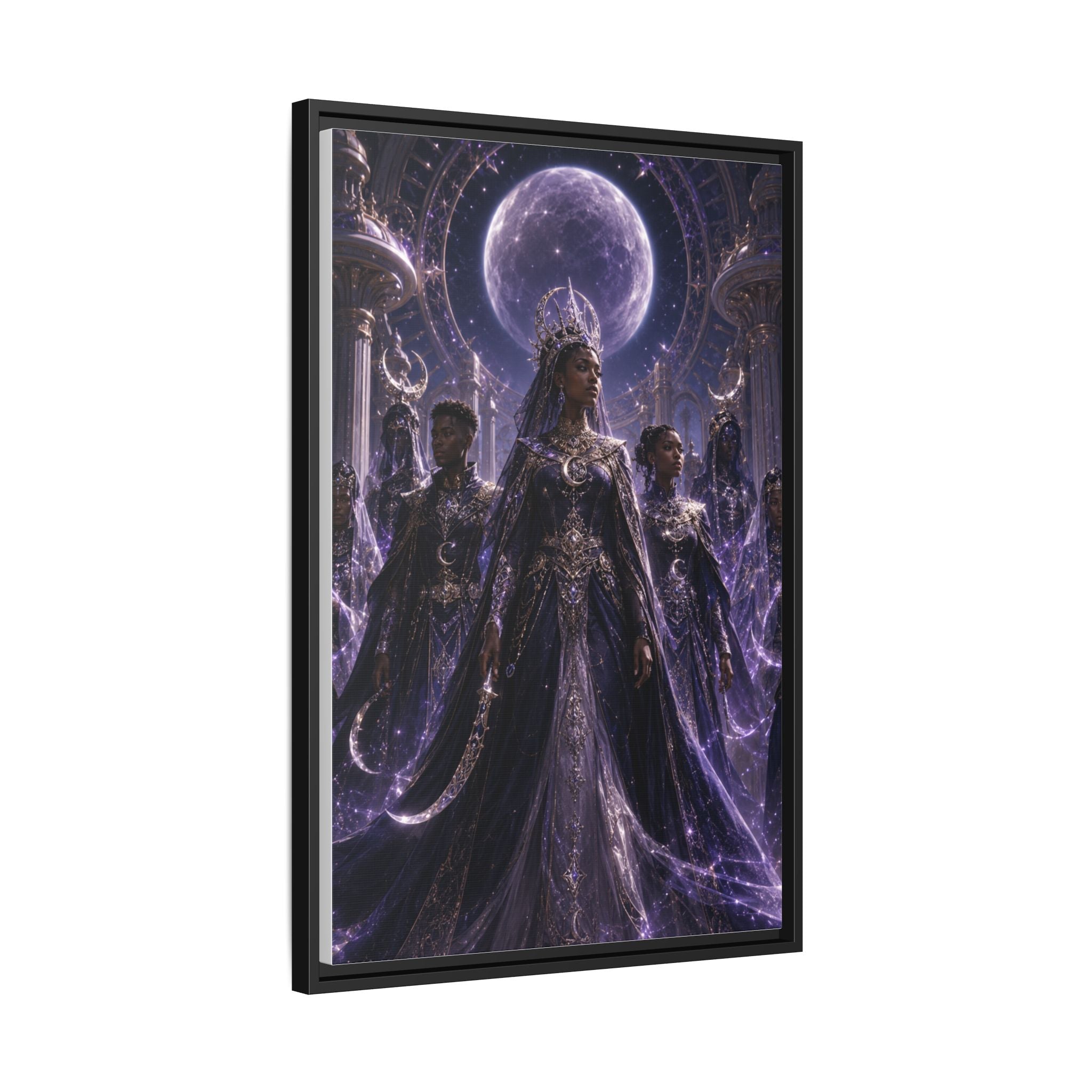 Mystic Moon Queen Framed Matte Canvas Print — Fantasy Royalty Wall Art