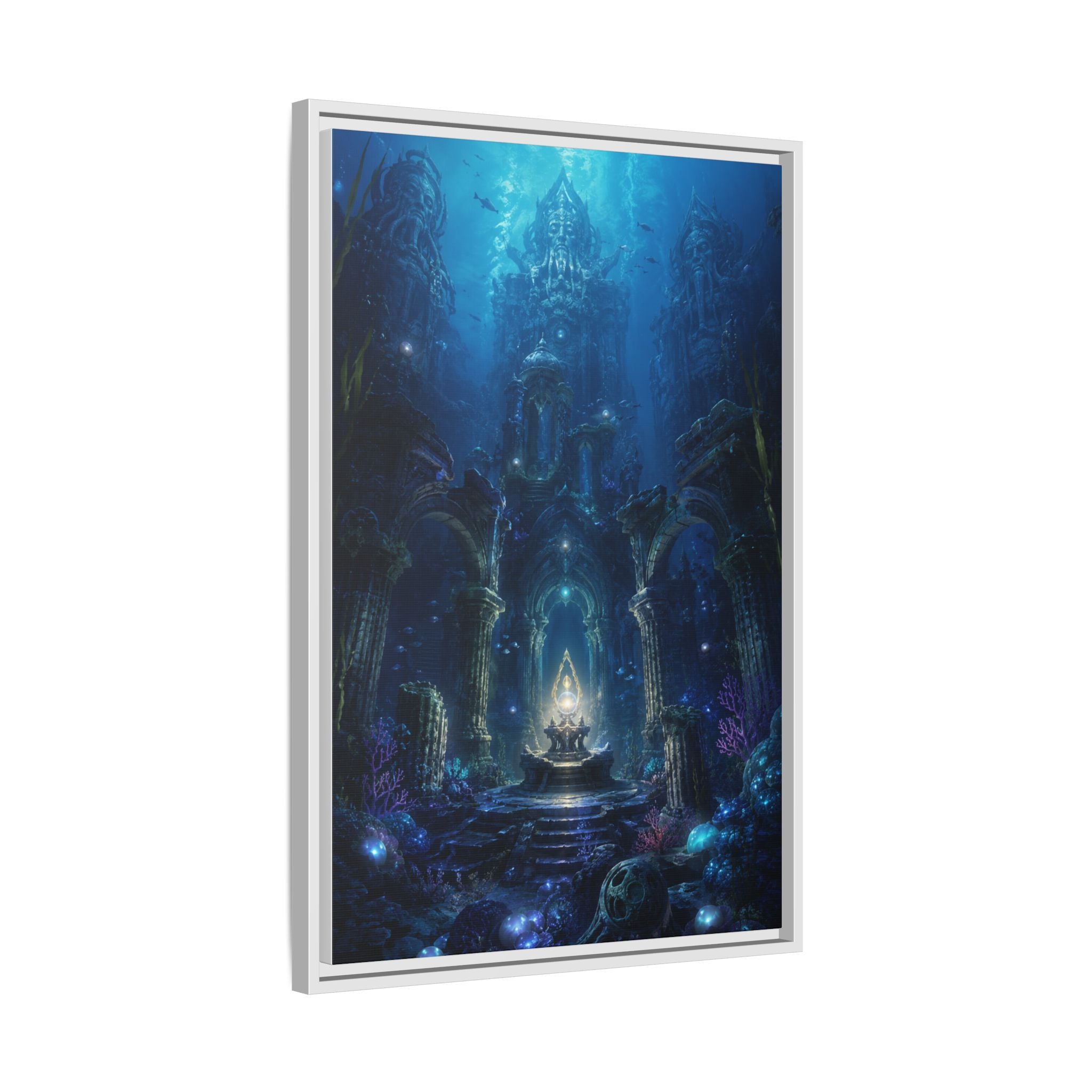 Framed Matte Canvas - Enchanted Underwater Temple Fantasy Art