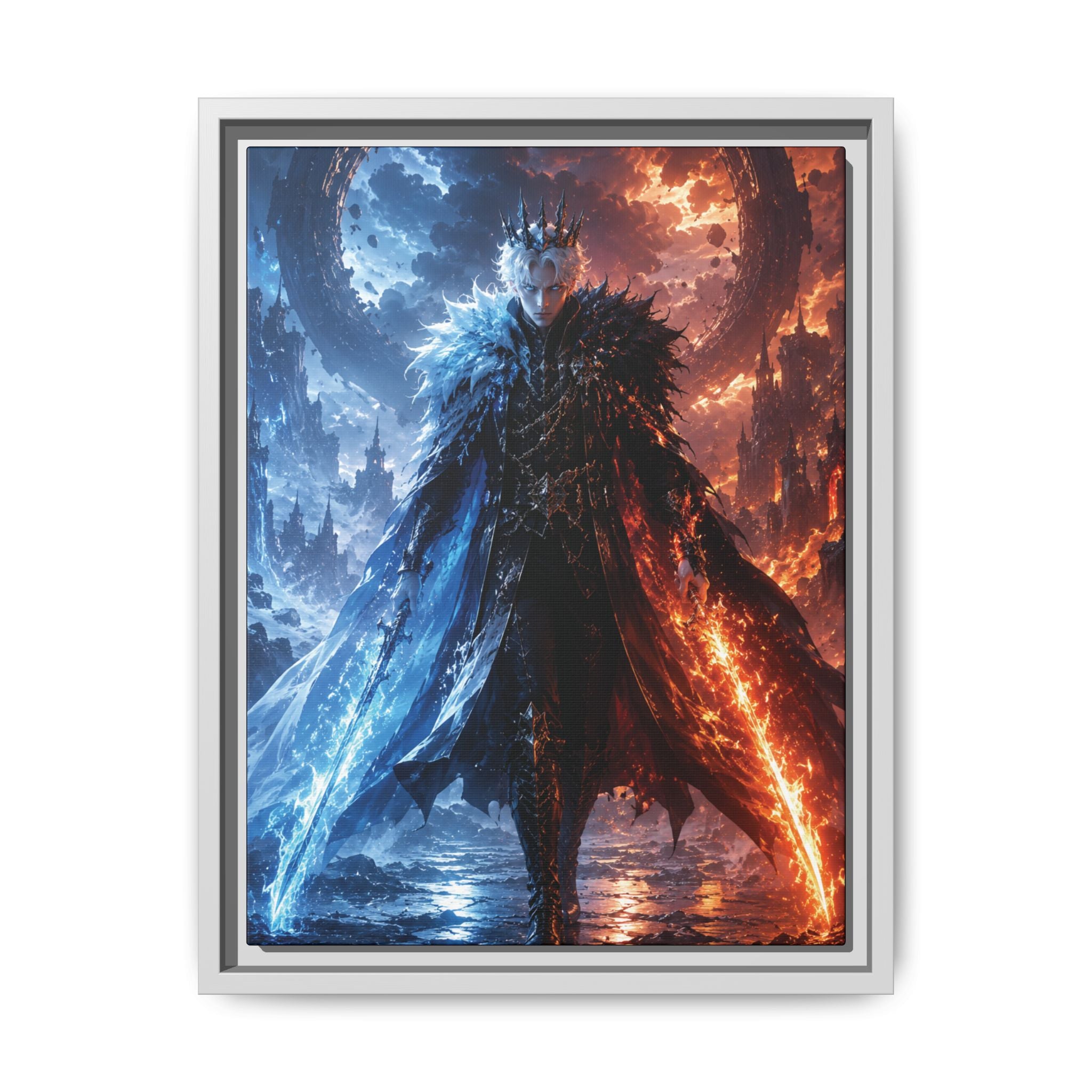 Fantasy Fine Art Paper Print — Ice vs Fire Dark Knight Wall Art Fine Art Paper Print