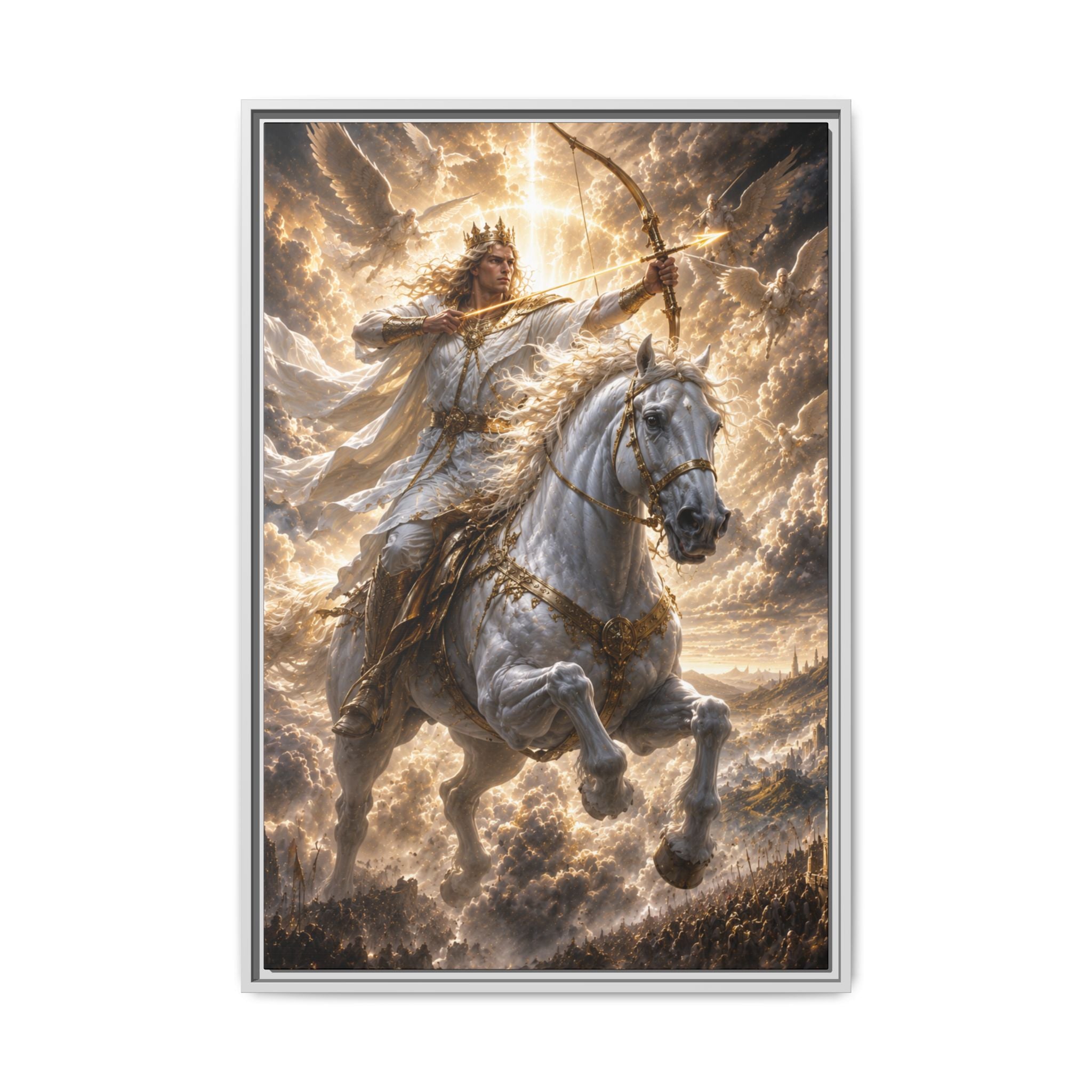 Mythic Warrior on White Steed — Fine Art Paper Print Wall Art