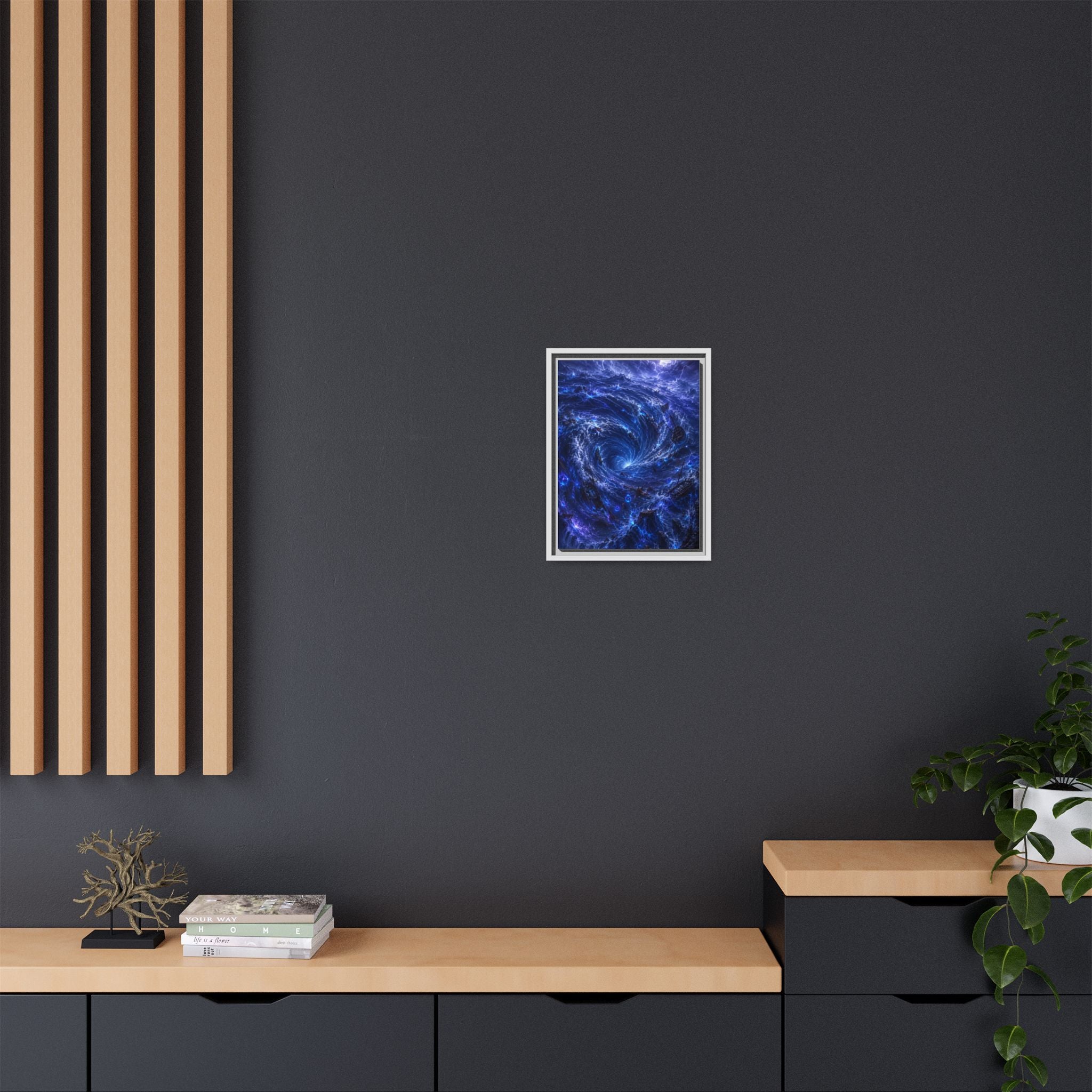 Framed Matte Canvas - Blue Cosmic Vortex Wall Art