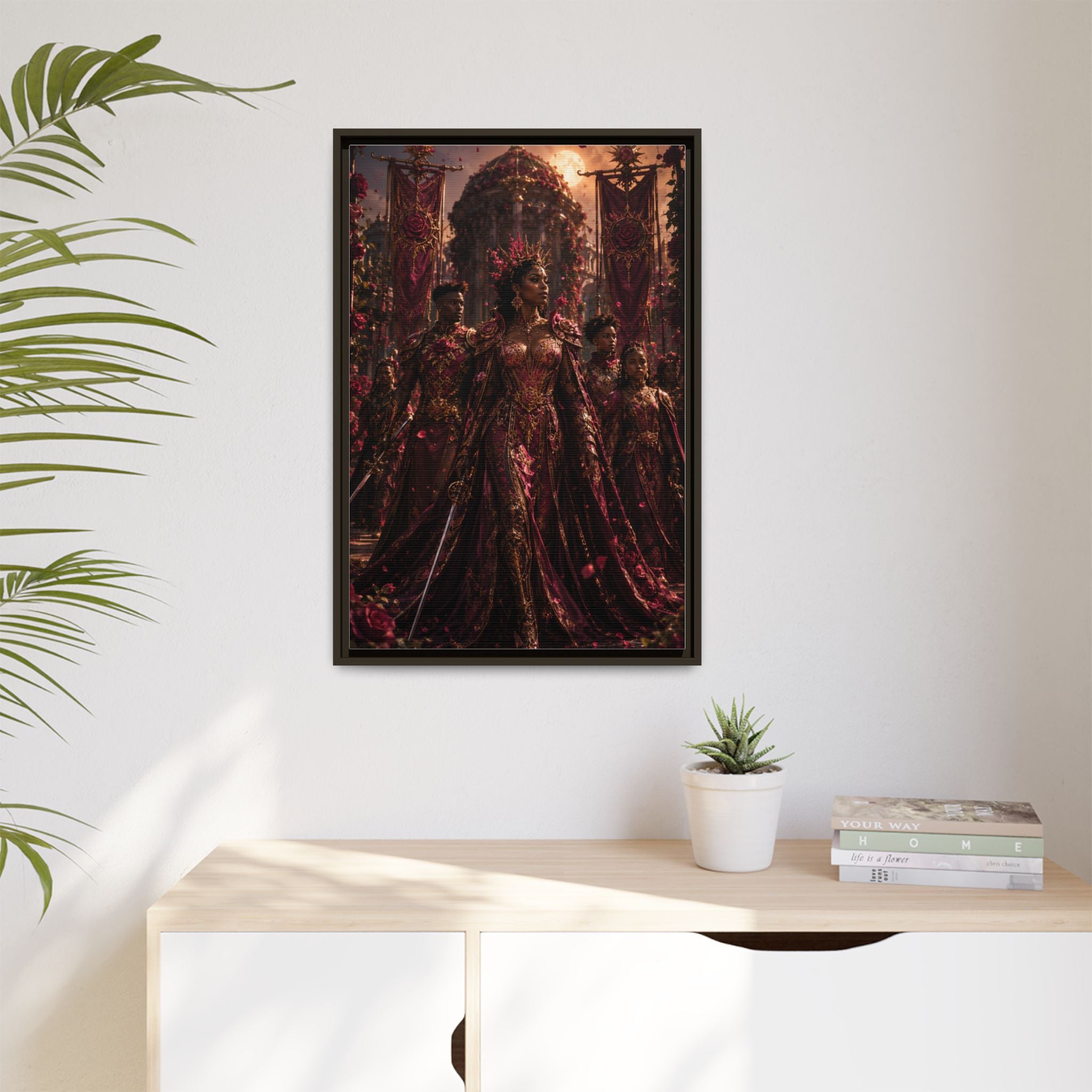 Framed Matte Canvas Art — Regal Fantasy Queen Portrait