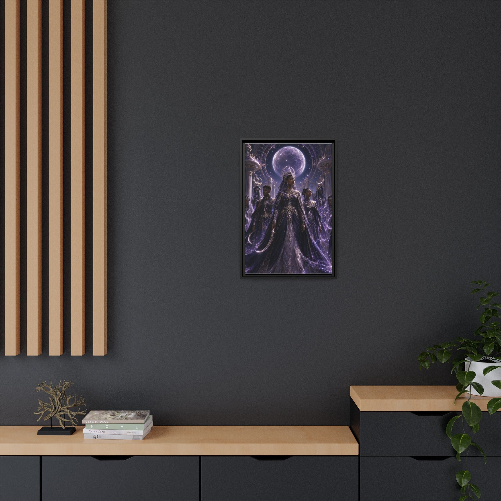 Mystic Moon Queen Framed Matte Canvas Print — Fantasy Royalty Wall Art