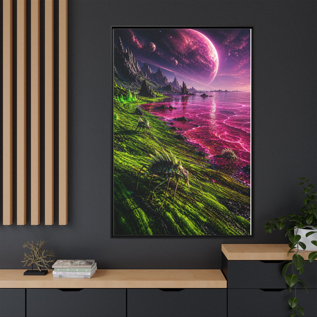 Framed Matte Canvas - Neon Alien Landscape Wall Art