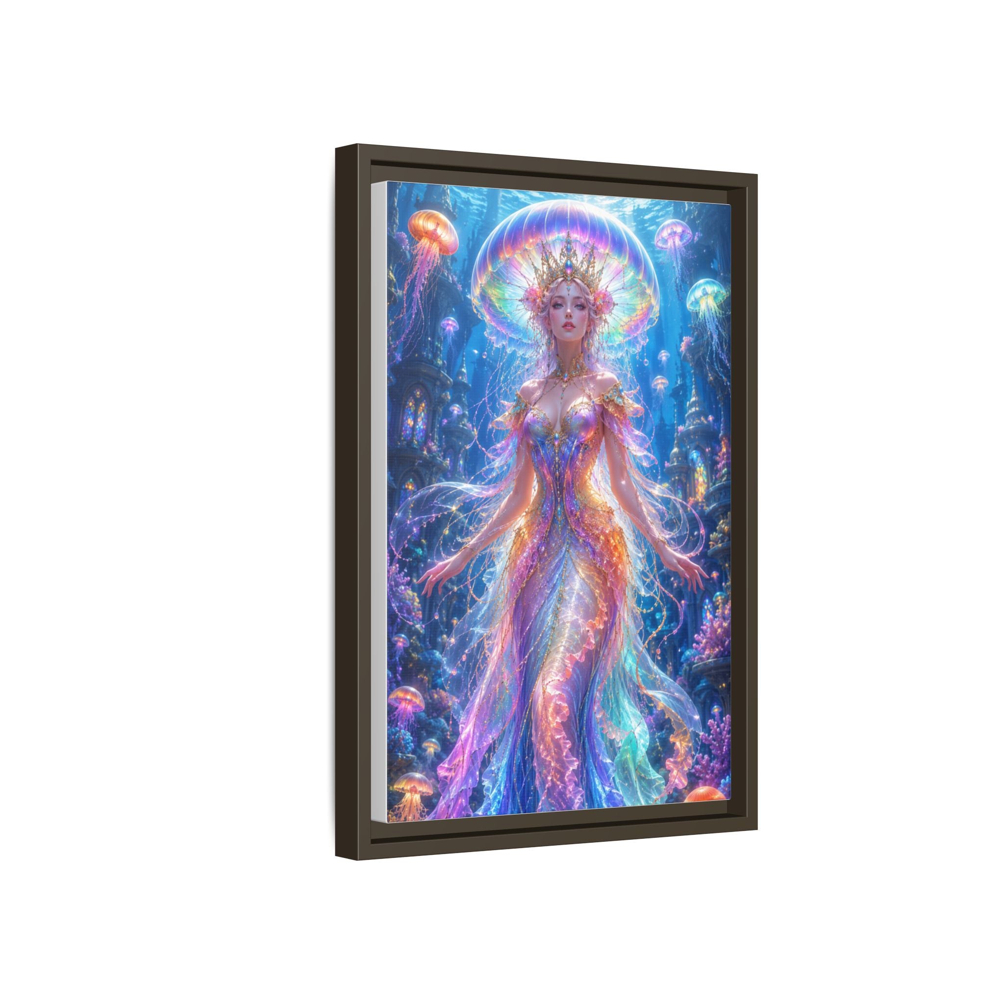 Jellyfish Queen Framed Canvas Art — Vibrant Mermaid Goddess Wall Print