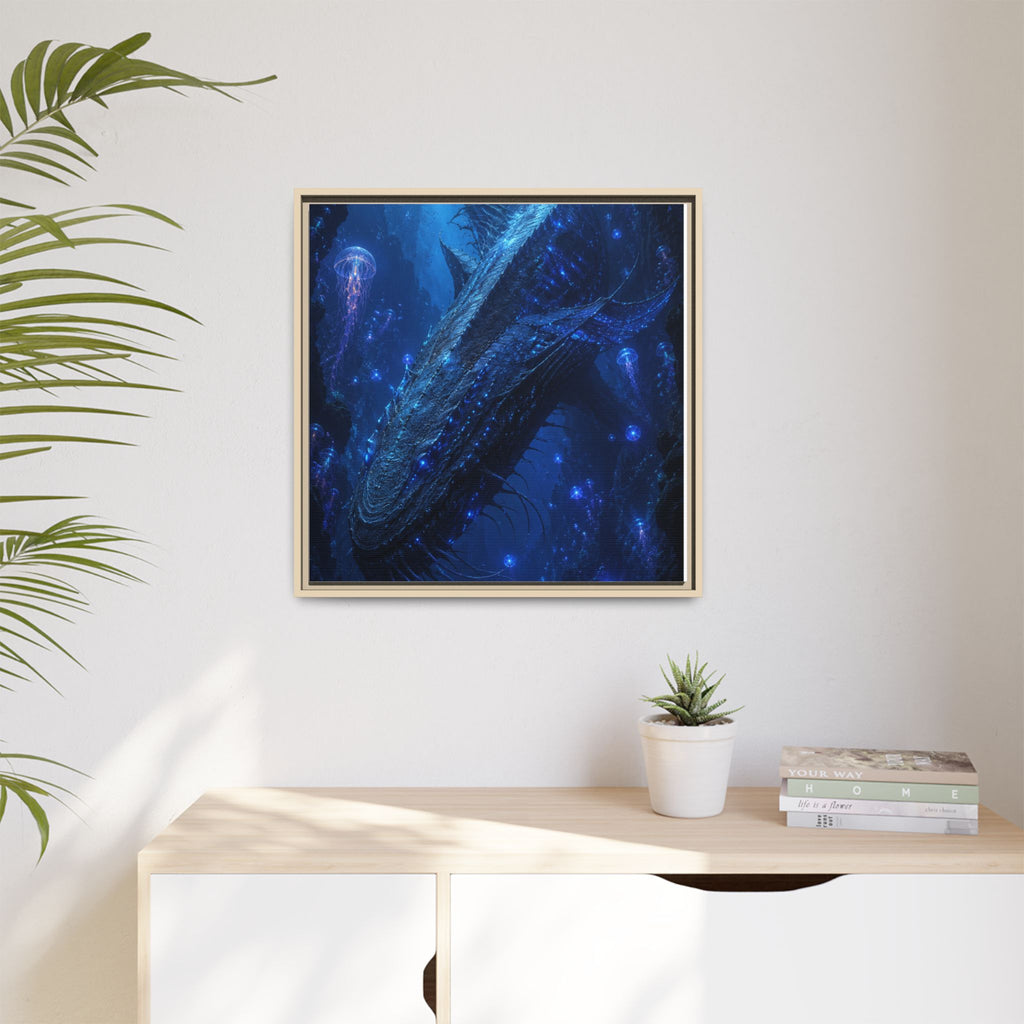 Framed Matte Canvas Art - Deep Sea Leviathan Fantasy Print