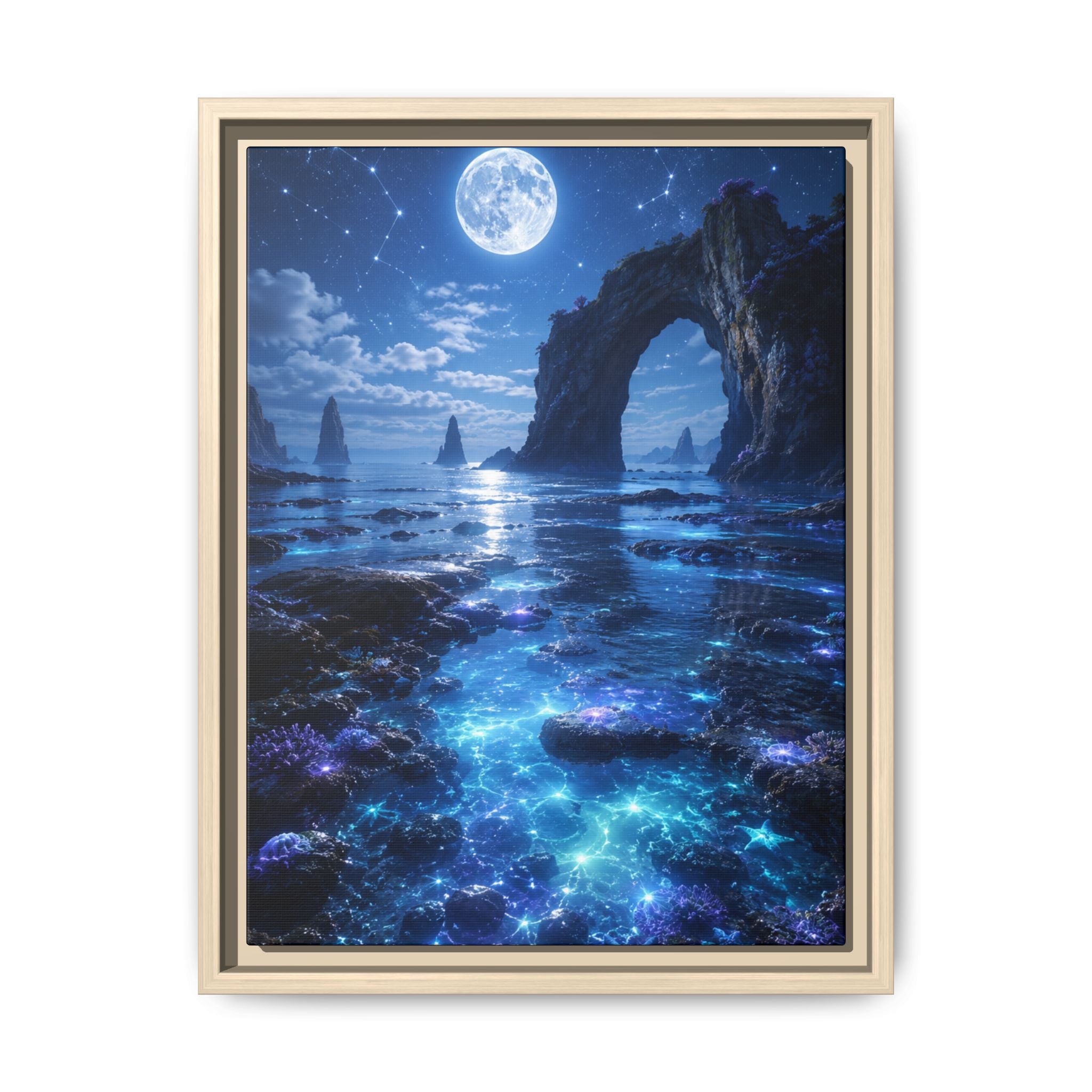 Fine Art Paper Print - Moonlit Bioluminescent Shoreline Art