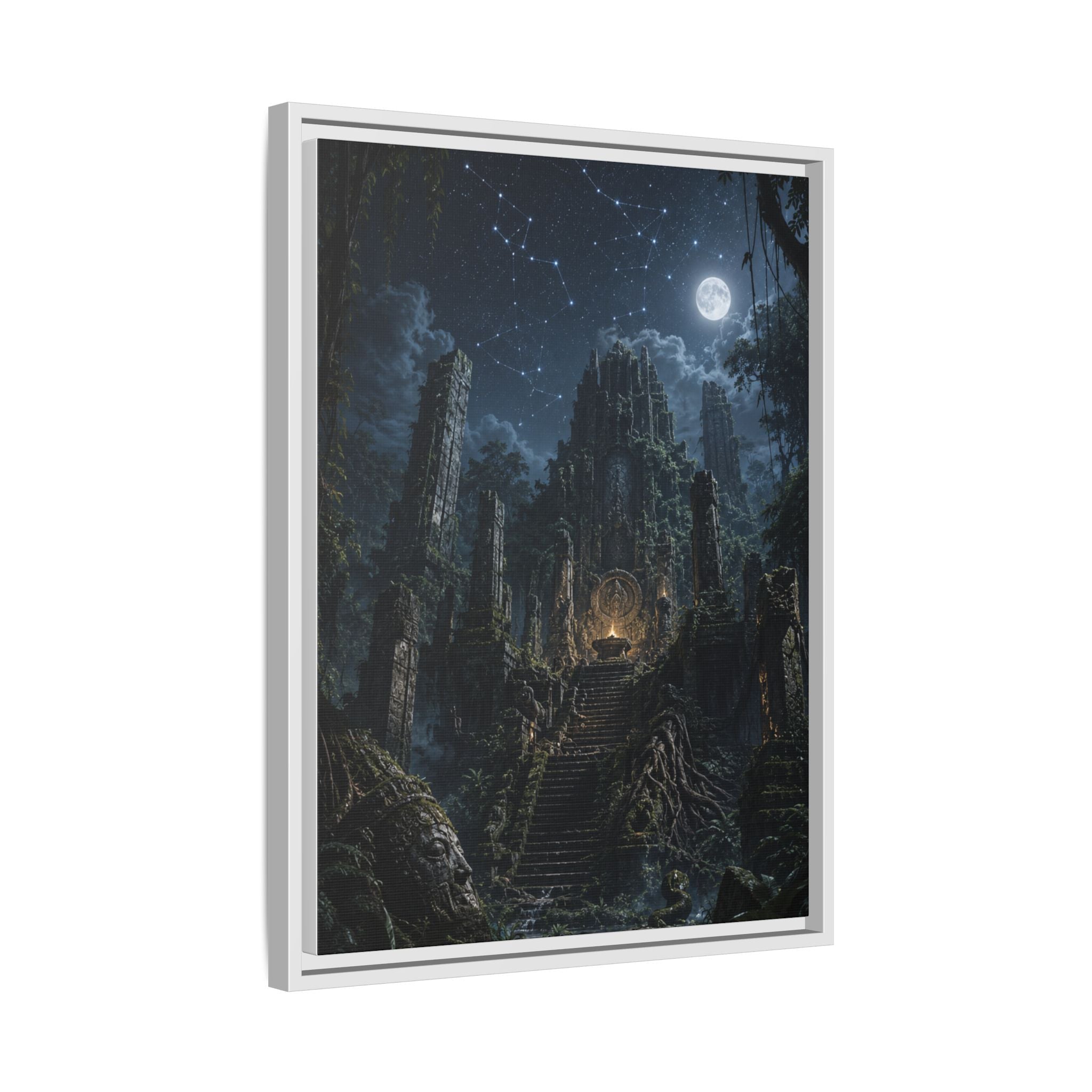 Framed Matte Canvas - Moonlit Ruins Fantasy Wall Art