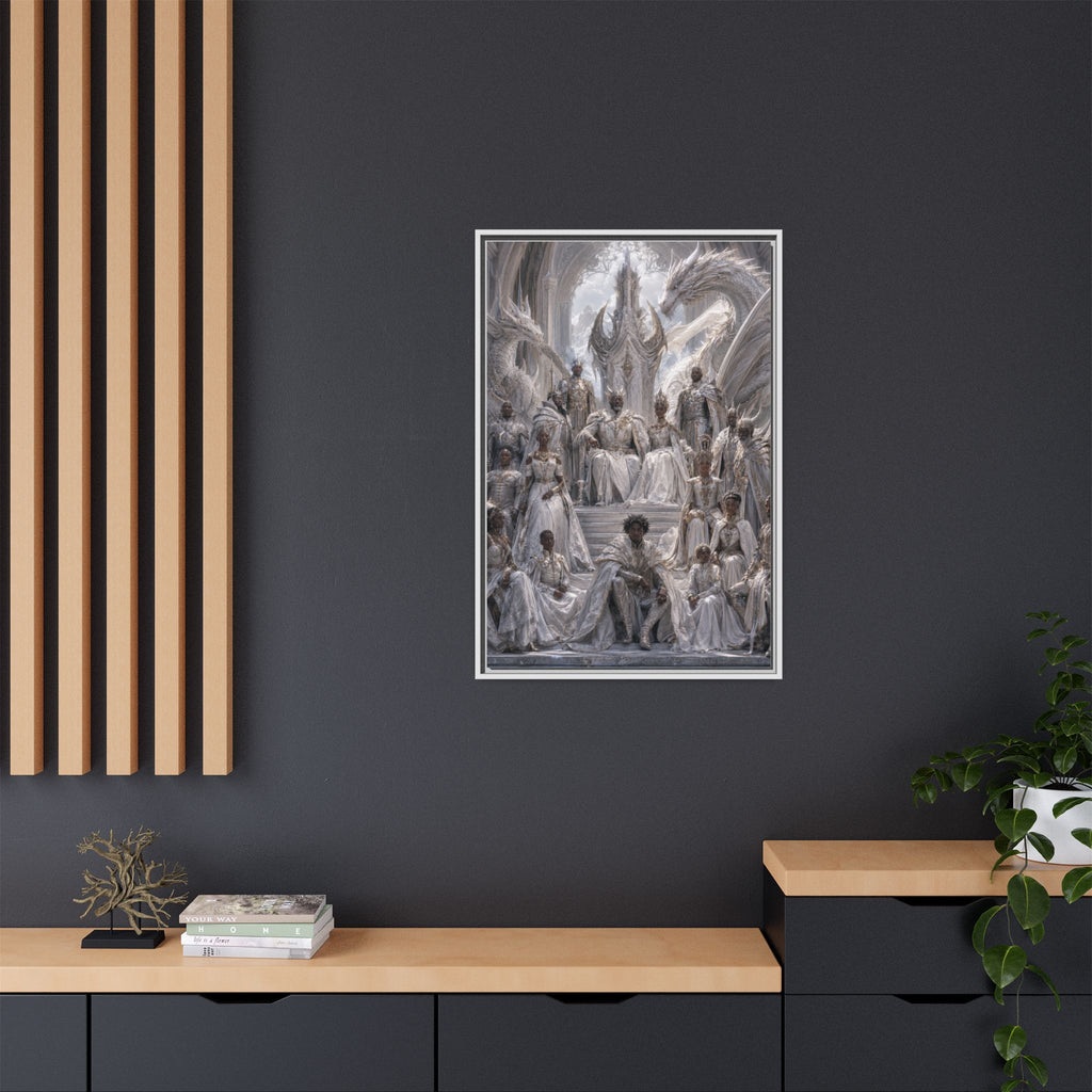 Framed Matte Canvas — Regal Dragon Court Fantasy Art Print