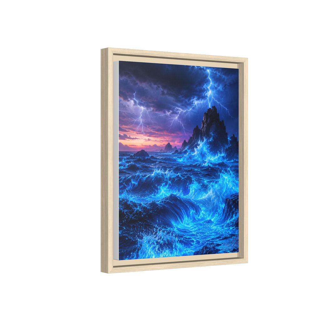 Framed Matte Canvas Art — Electric Stormy Ocean Landscape