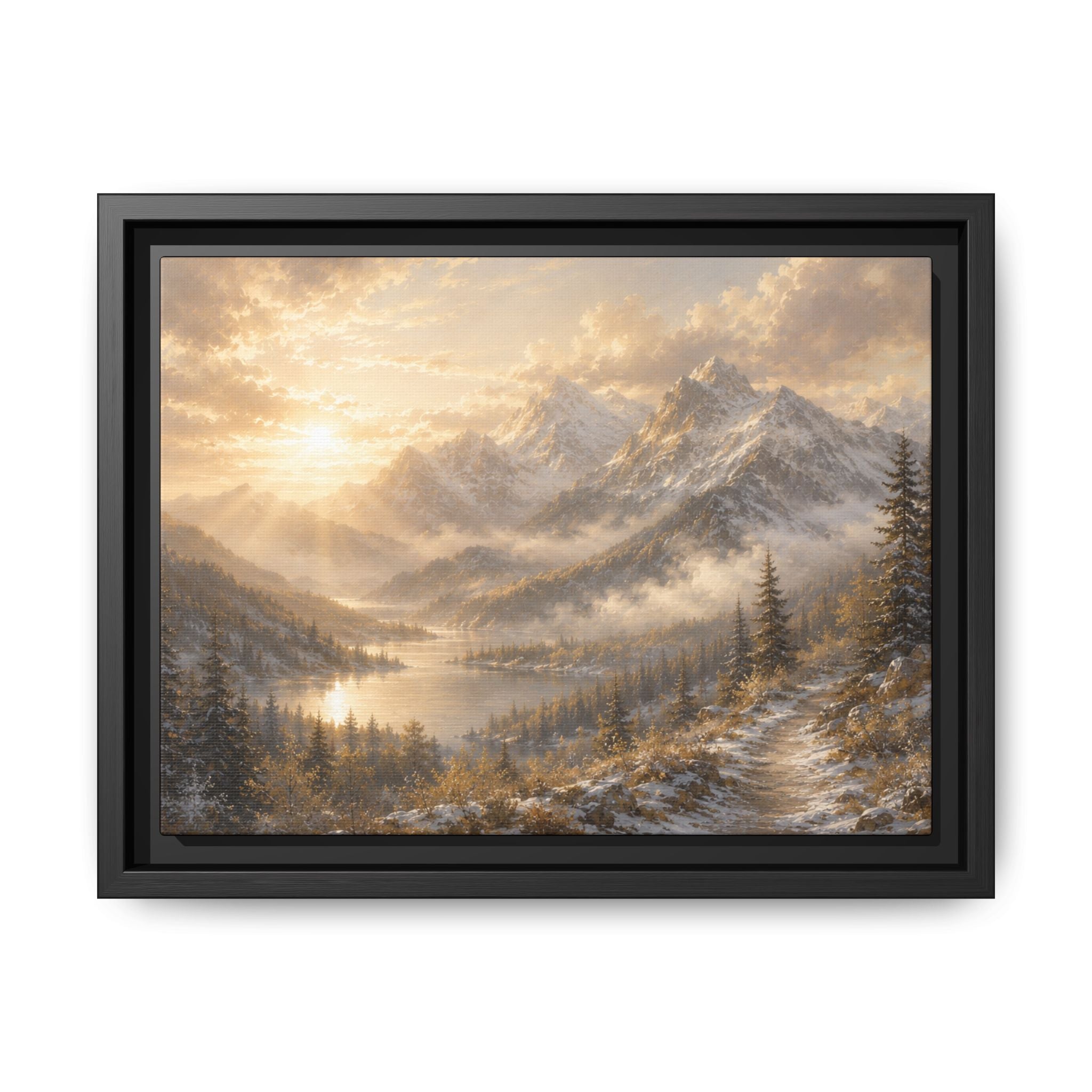 Golden Sunrise Mountain Framed Canvas Print (Framed)