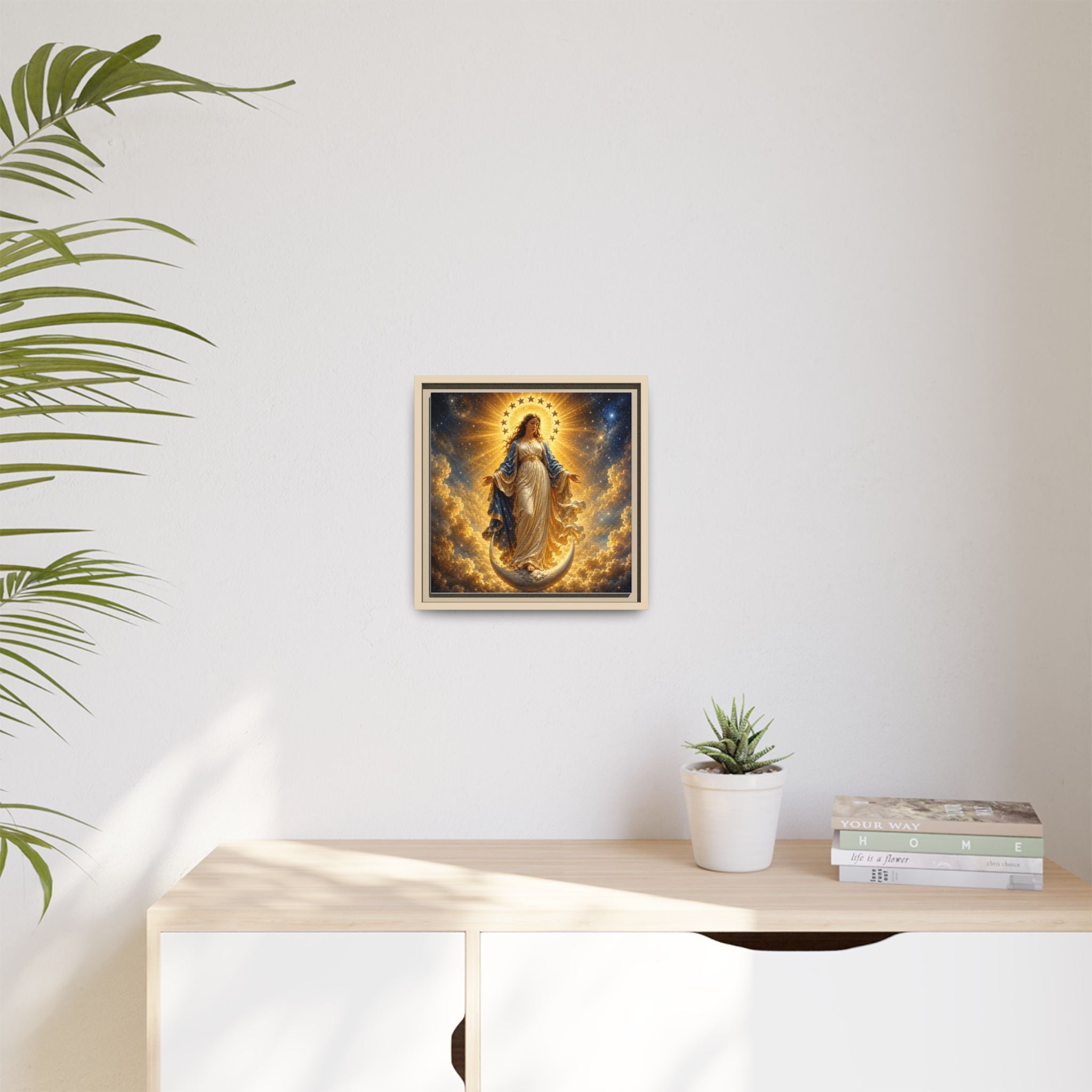 Madonna and Childlike Grace Framed Matte Canvas – Radiant Virgin Mary Wall Art