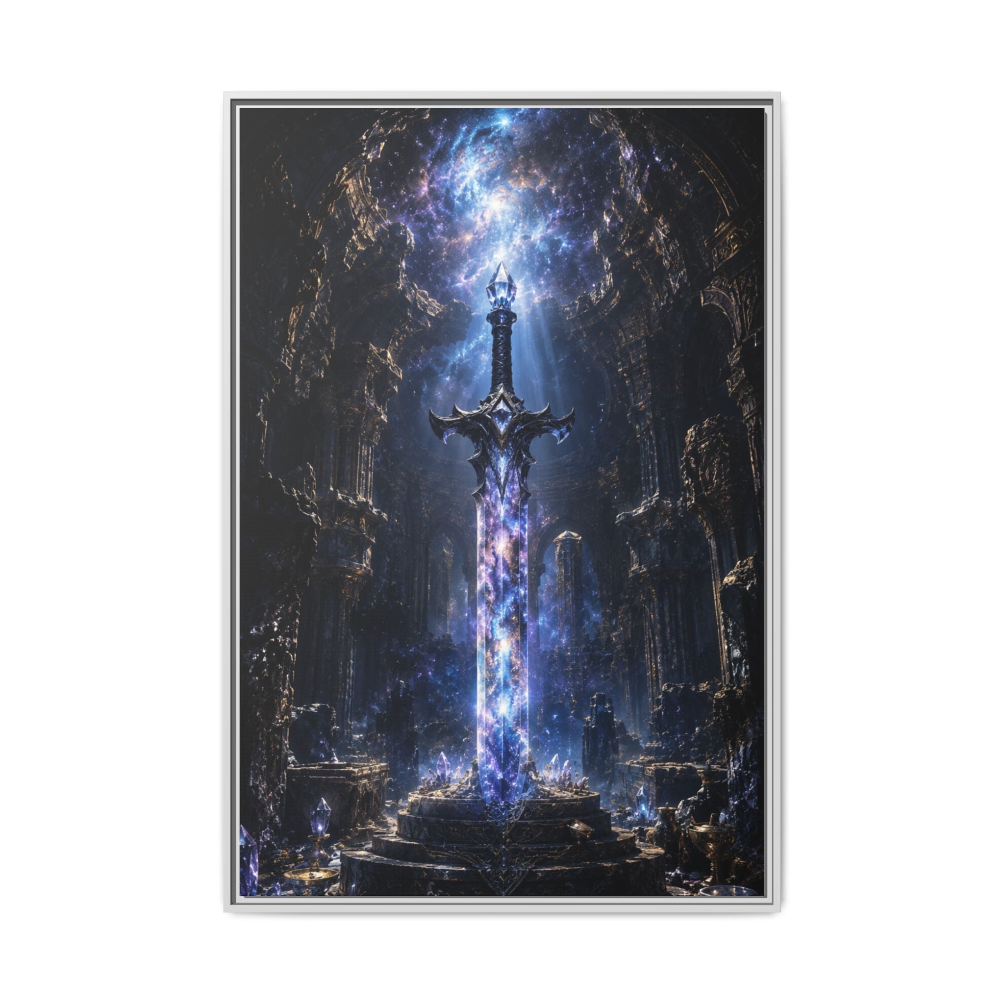 Framed Fantasy Sword Canvas — Mystical Glowing Blade Wall Art