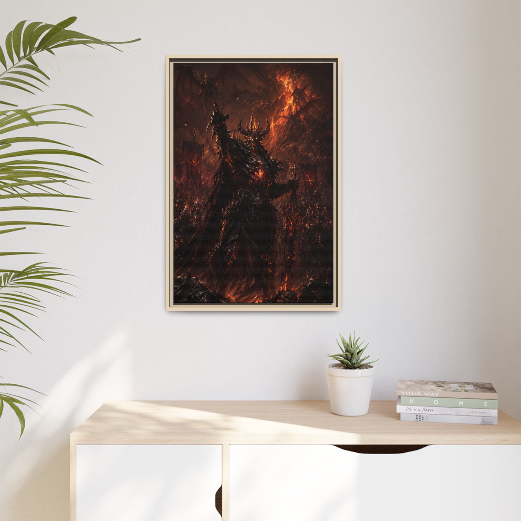 Framed Matte Canvas: Infernal Dark Lord Fantasy Wall Art