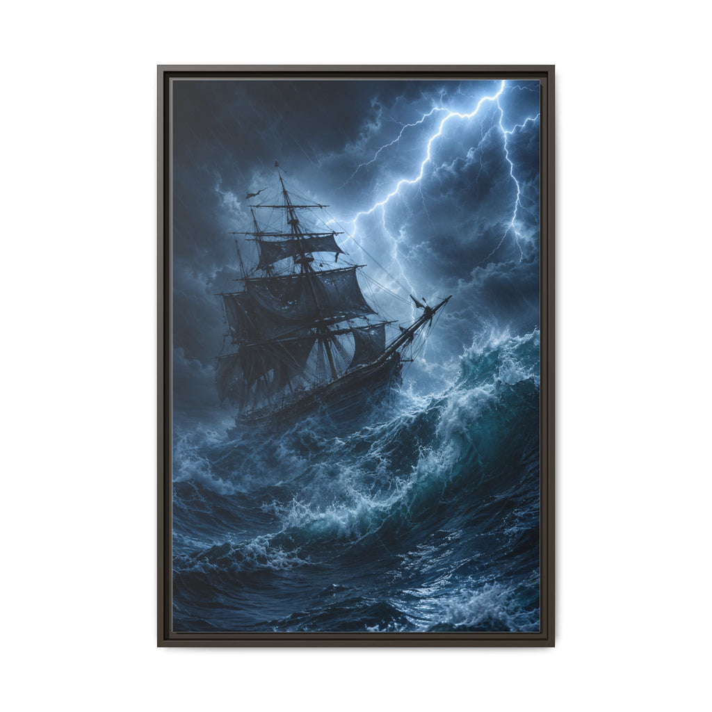 Stormy Seas Ship Painting — Framed Matte Canvas Wall Art