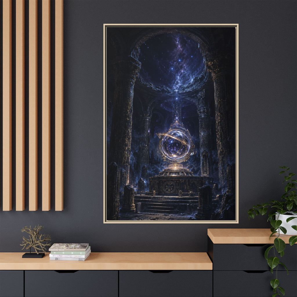 Framed Cosmic Temple Matte Canvas Art — Mystic Astral Orb Wall Decor