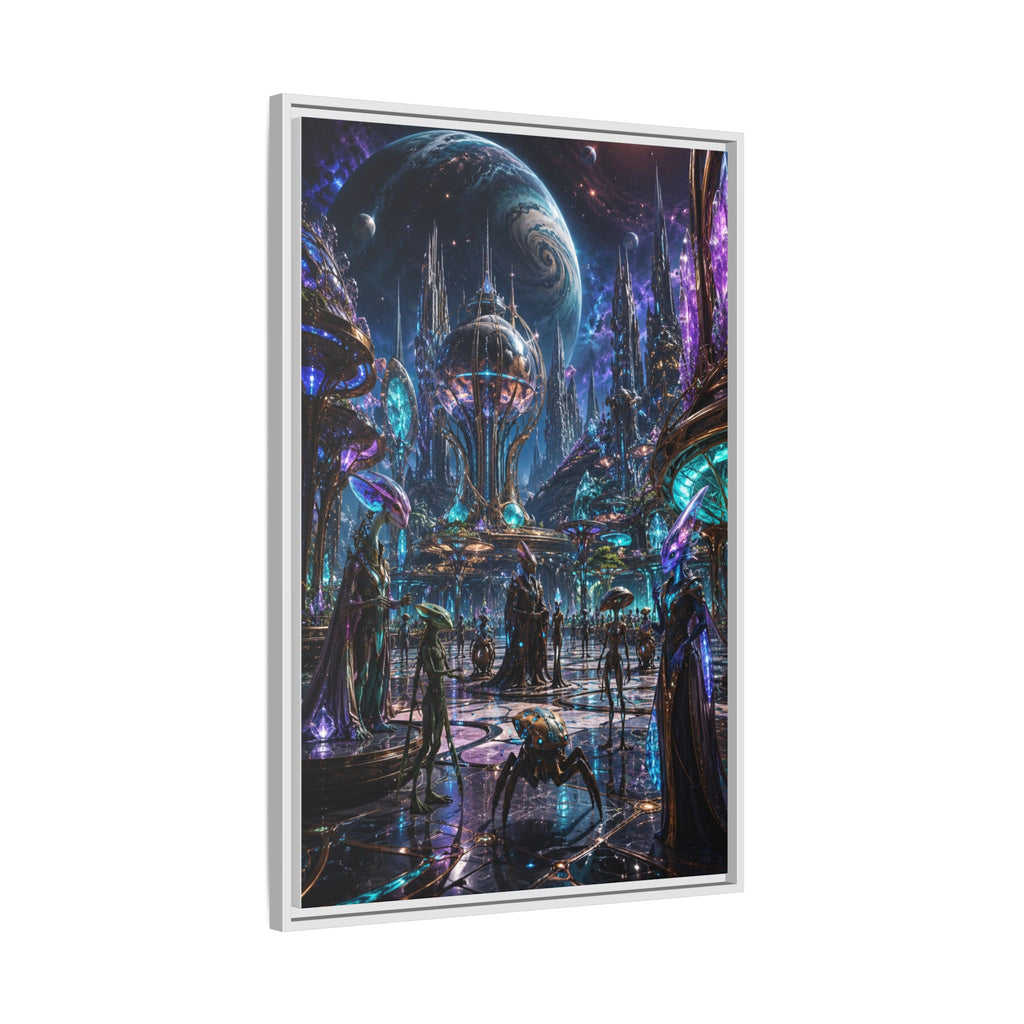 Framed Matte Canvas - Neon Sci‑Fi Cityscape Wall Art