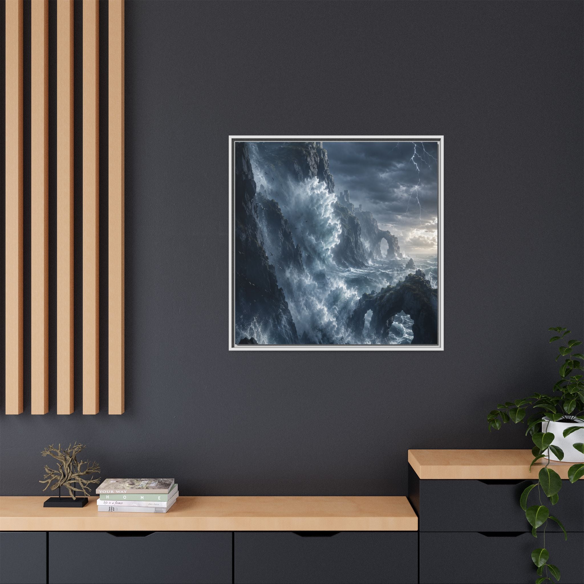 Framed Matte Canvas - Stormy Ocean Fantasy Wall Art