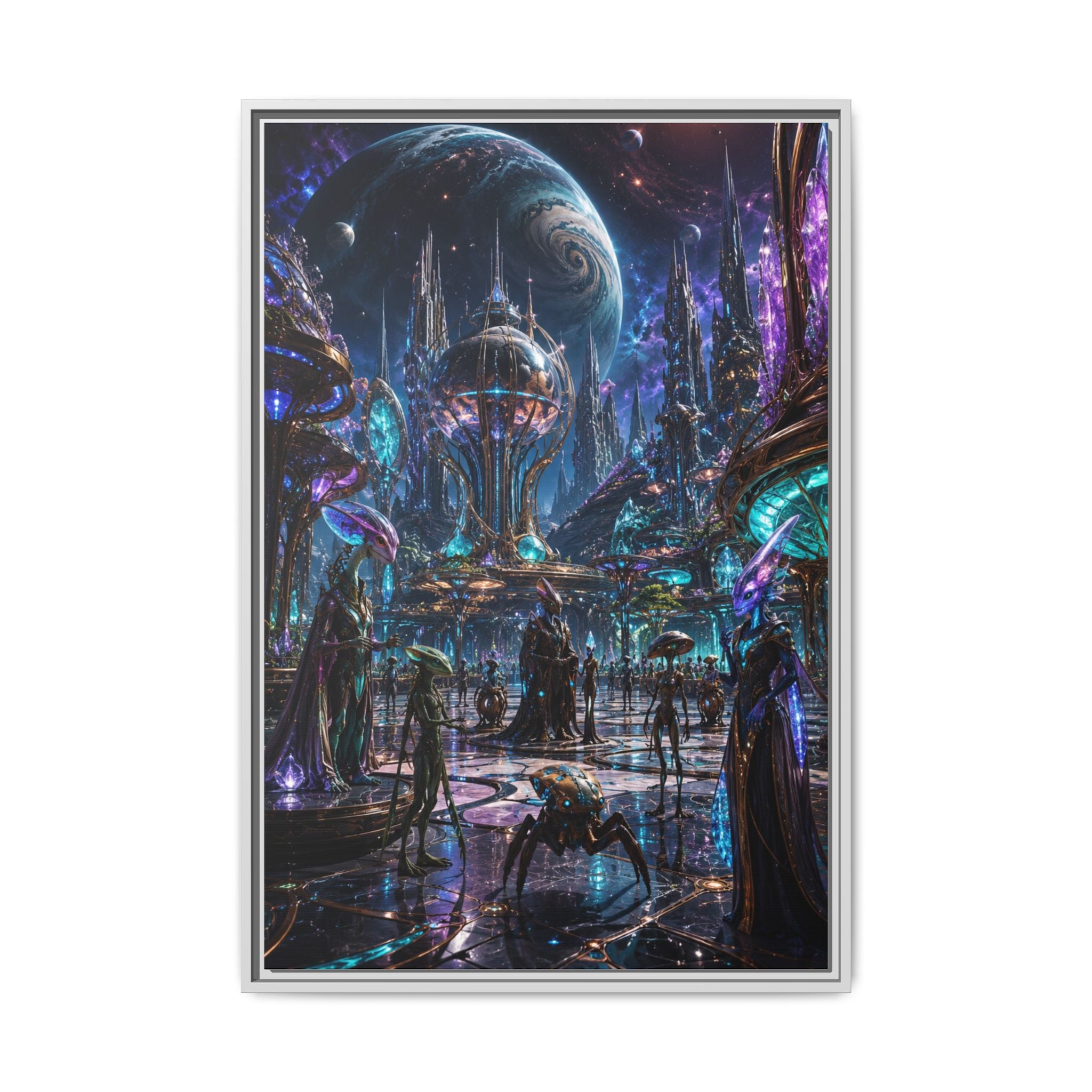 Framed Matte Canvas - Neon Sci‑Fi Cityscape Wall Art
