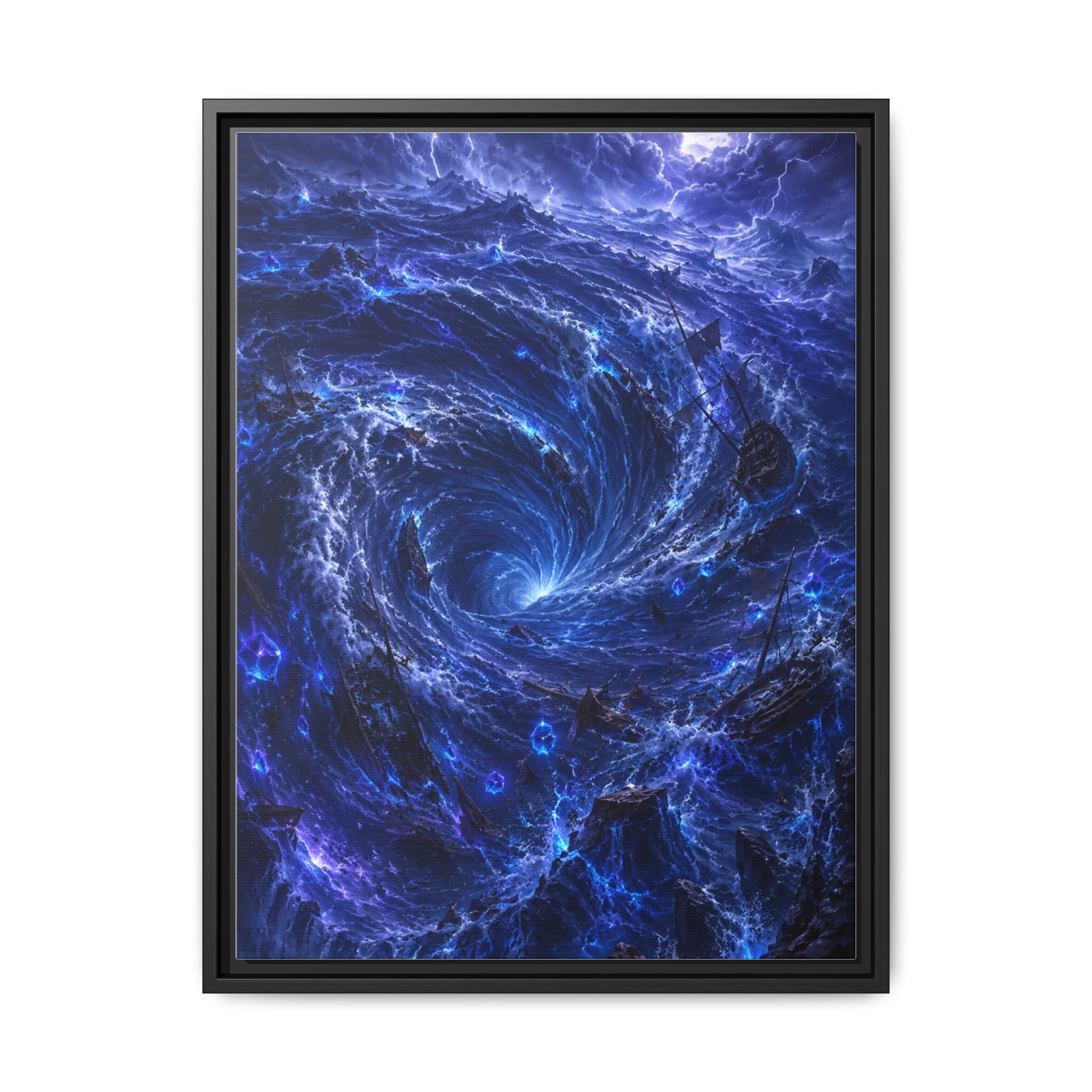Framed Matte Canvas - Blue Cosmic Vortex Wall Art
