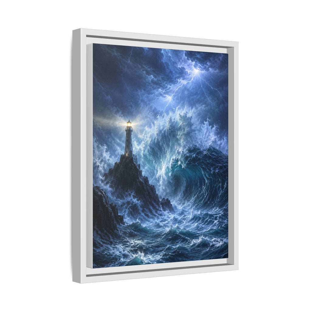 Framed Matte Canvas – Stormy Lighthouse Ocean Print