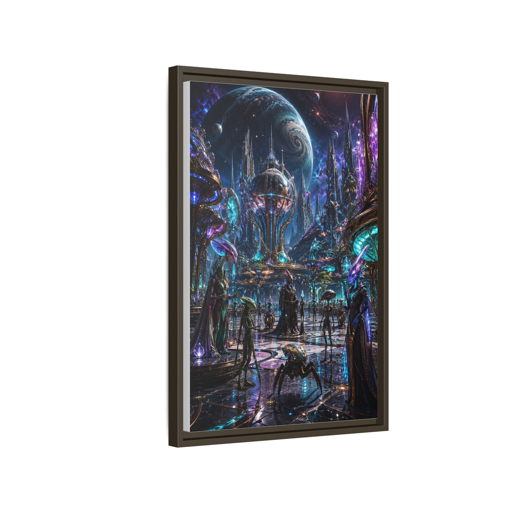 Framed Matte Canvas - Neon Sci‑Fi Cityscape Wall Art