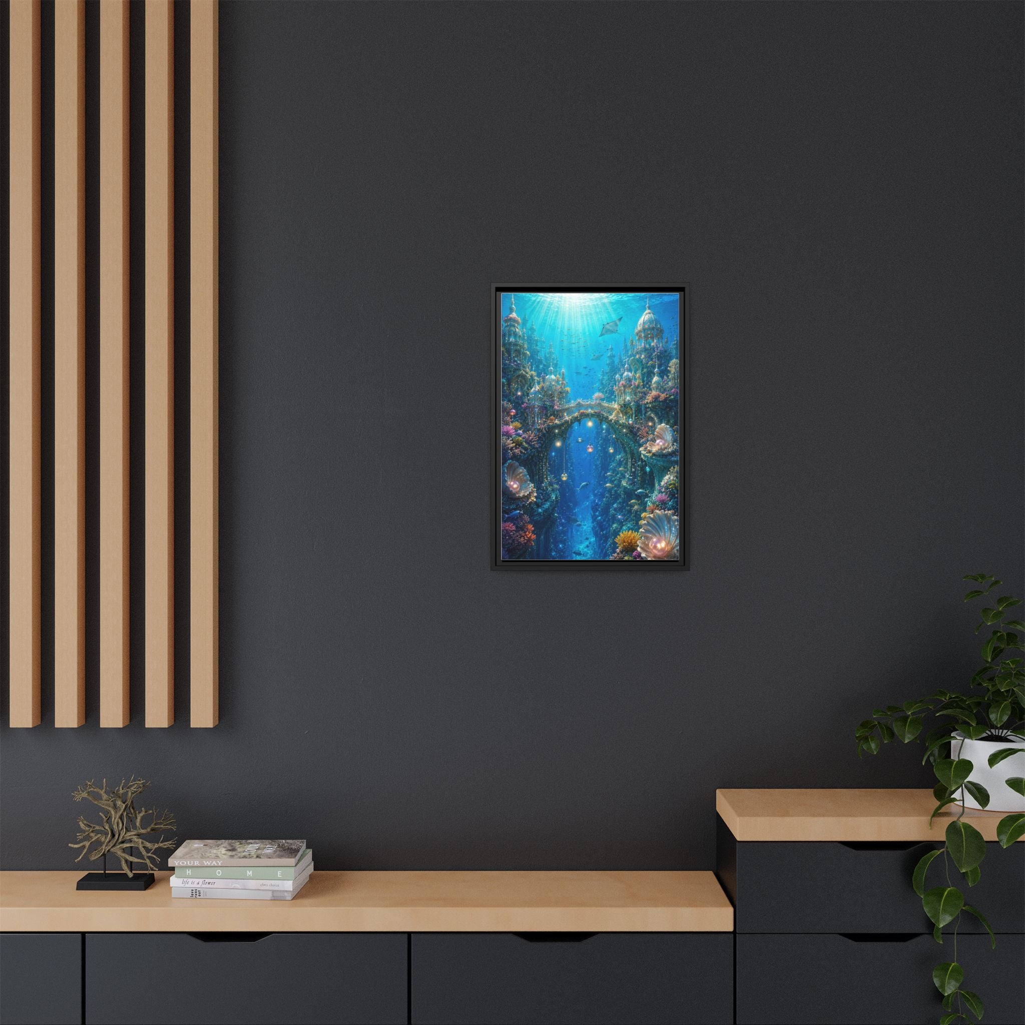 Underwater Fantasy Canvas Print — Framed Matte Ocean City Wall Art