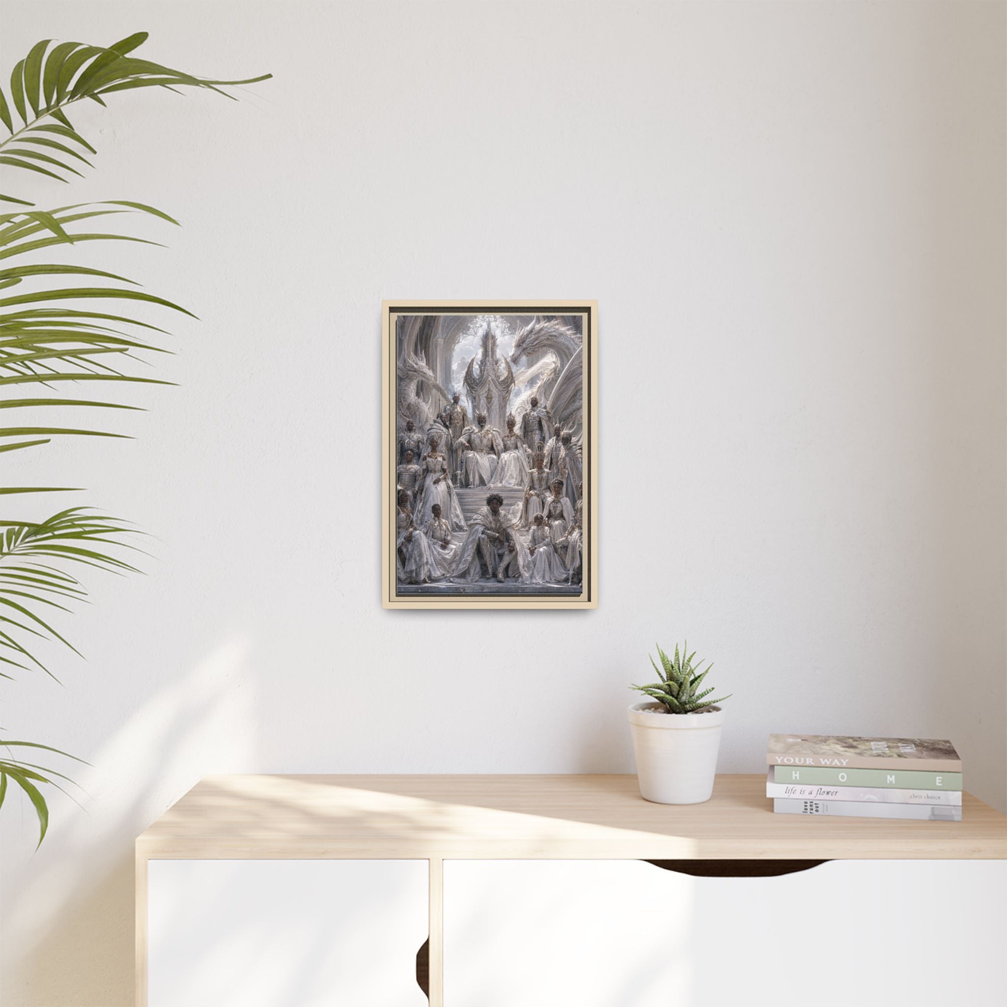 Framed Matte Canvas — Regal Dragon Court Fantasy Art Print