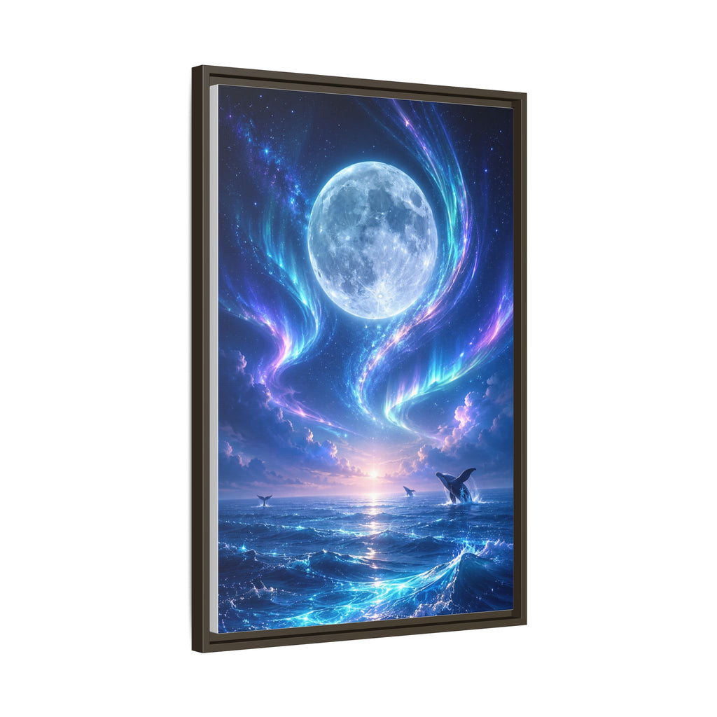 Framed Canvas Art - Lunar Aurora Ocean Scene