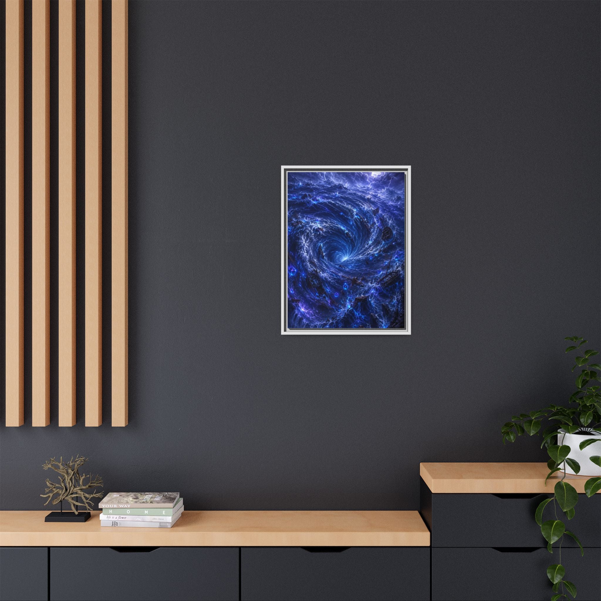 Framed Matte Canvas - Blue Cosmic Vortex Wall Art