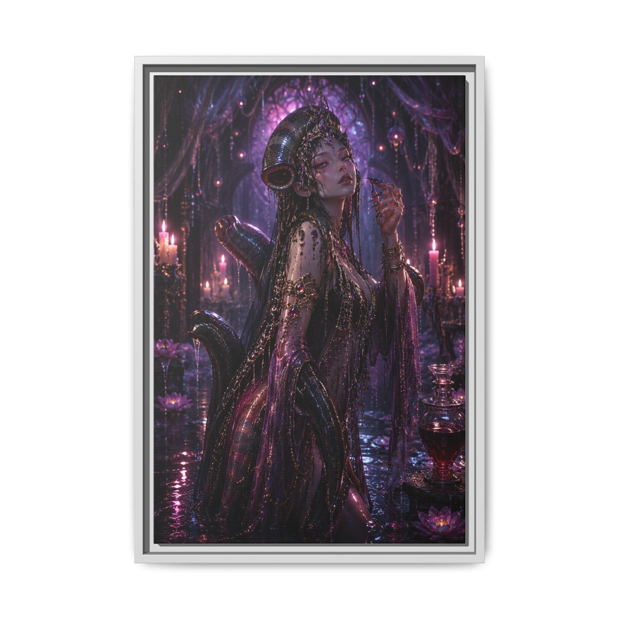 Gothic Fantasy Goddess Matte Canvas Print — Framed Dark Purple Wall Art